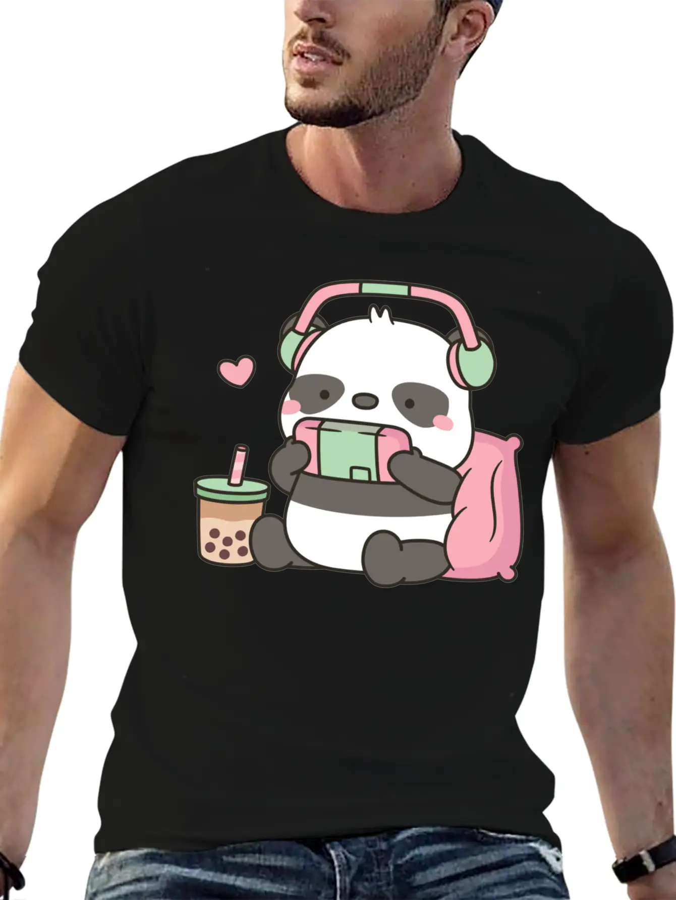 Cute Little Panda Gamer With Headphones Classic Cotton Tee – Unisex Comfort For Any Season