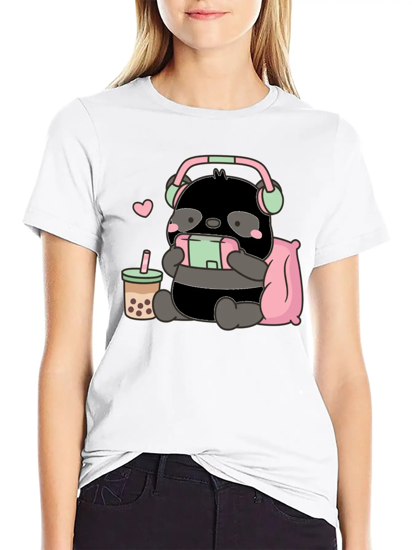 Cute Little Panda Gamer With Headphones Classic Cotton Tee – Unisex Comfort For Any Season