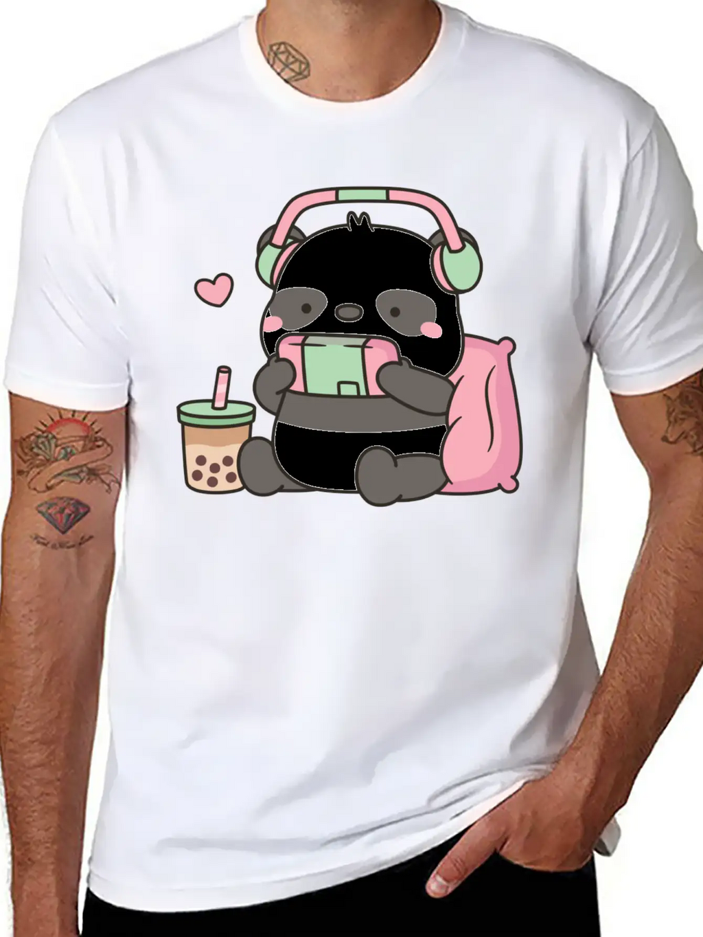 Cute Little Panda Gamer With Headphones Classic Cotton Tee – Unisex Comfort For Any Season