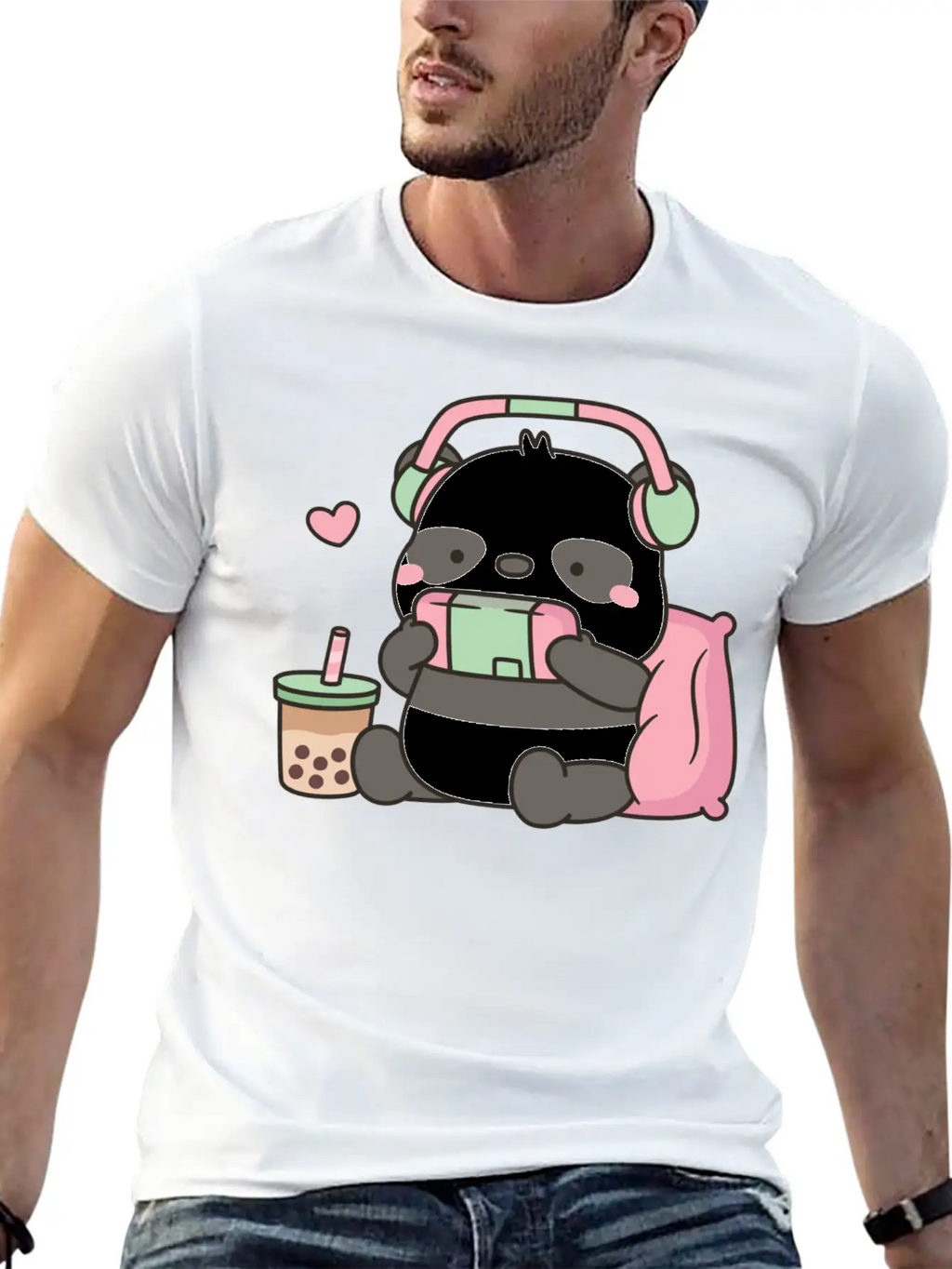Cute Little Panda Gamer With Headphones Classic Cotton Tee – Unisex Comfort For Any Season