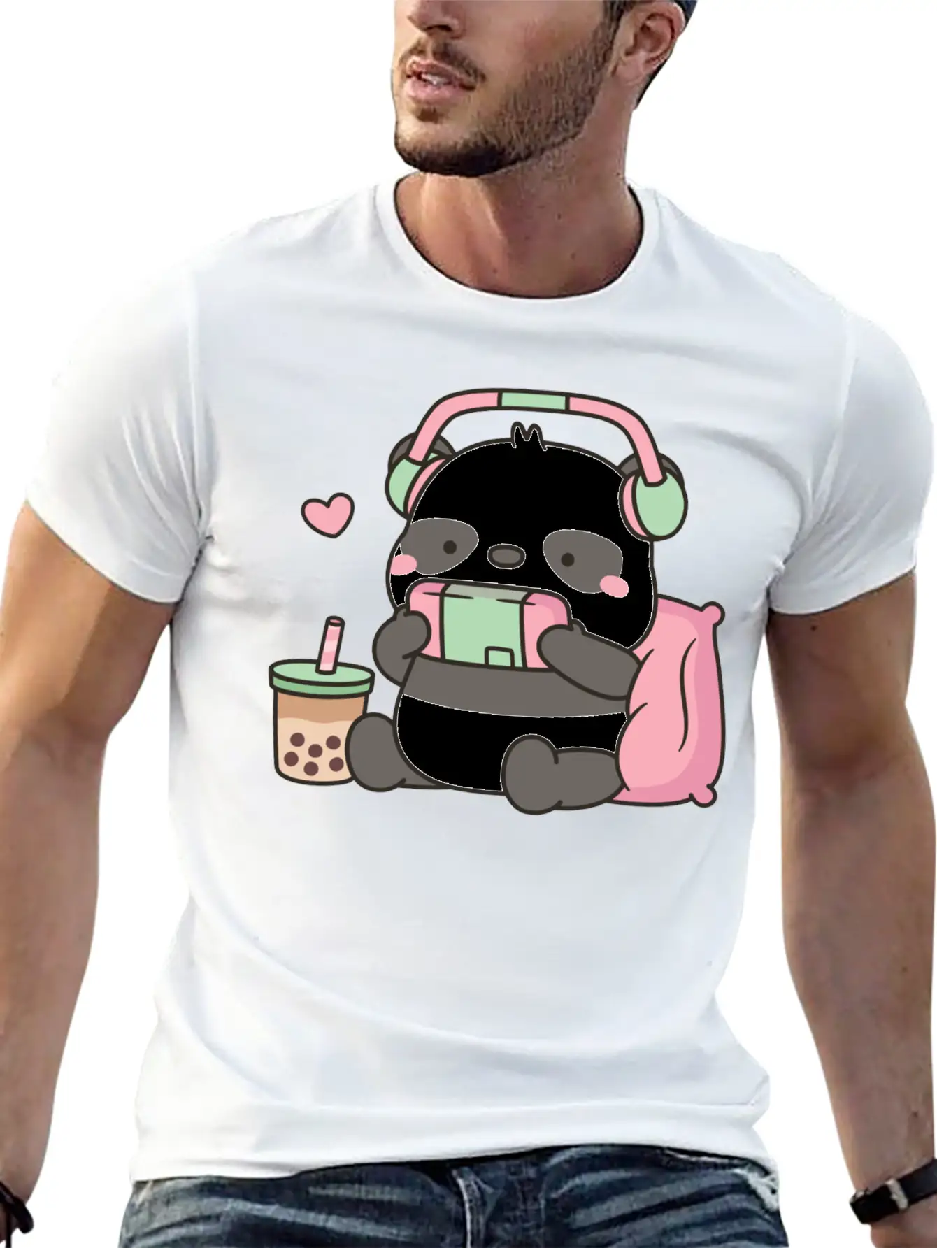 Cute Little Panda Gamer With Headphones Classic Cotton Tee – Unisex Comfort For Any Season