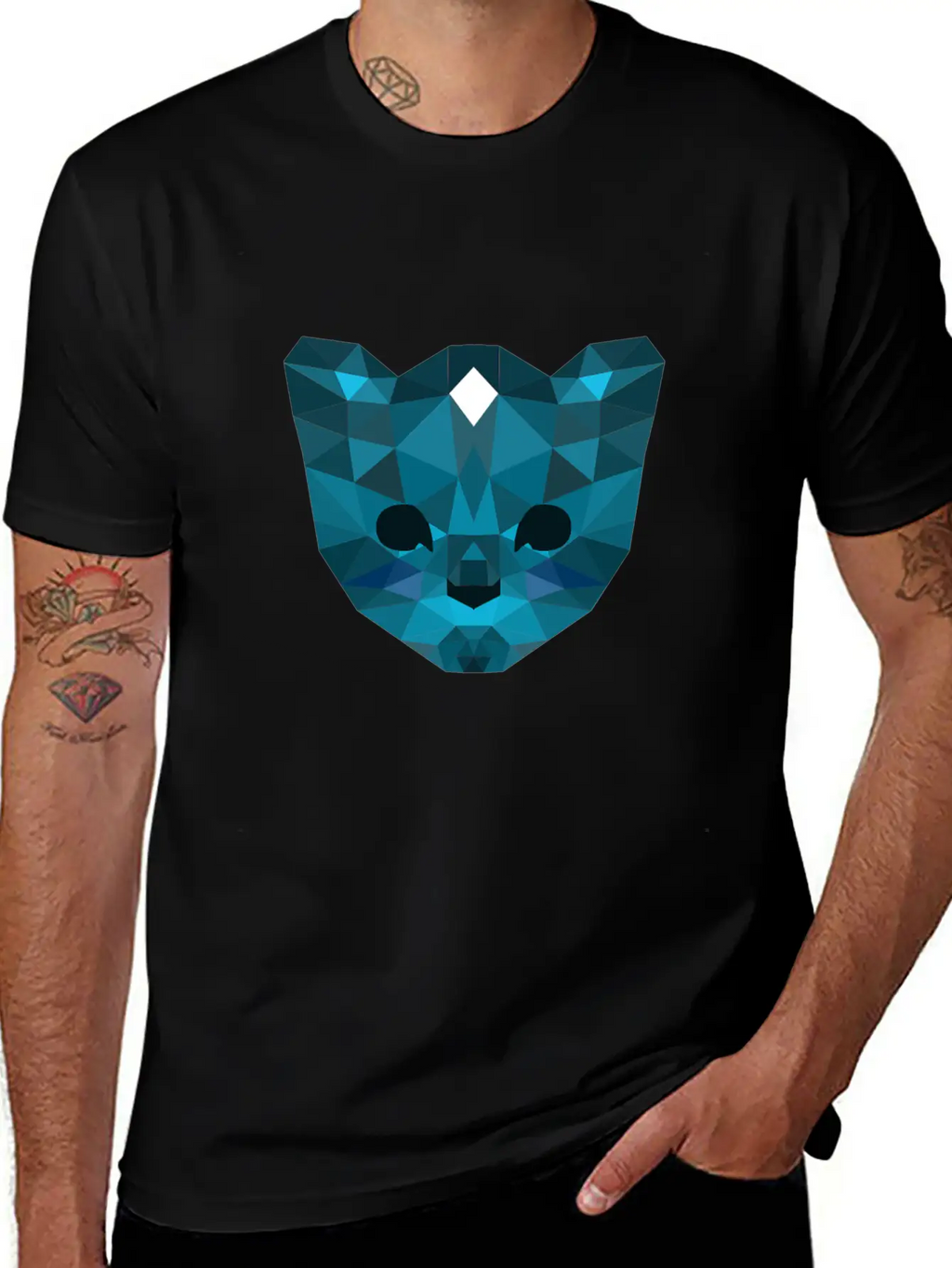 Cute Mosaic Blue Cat Timeless Short Sleeve Tee – Comfy And Minimalist Design