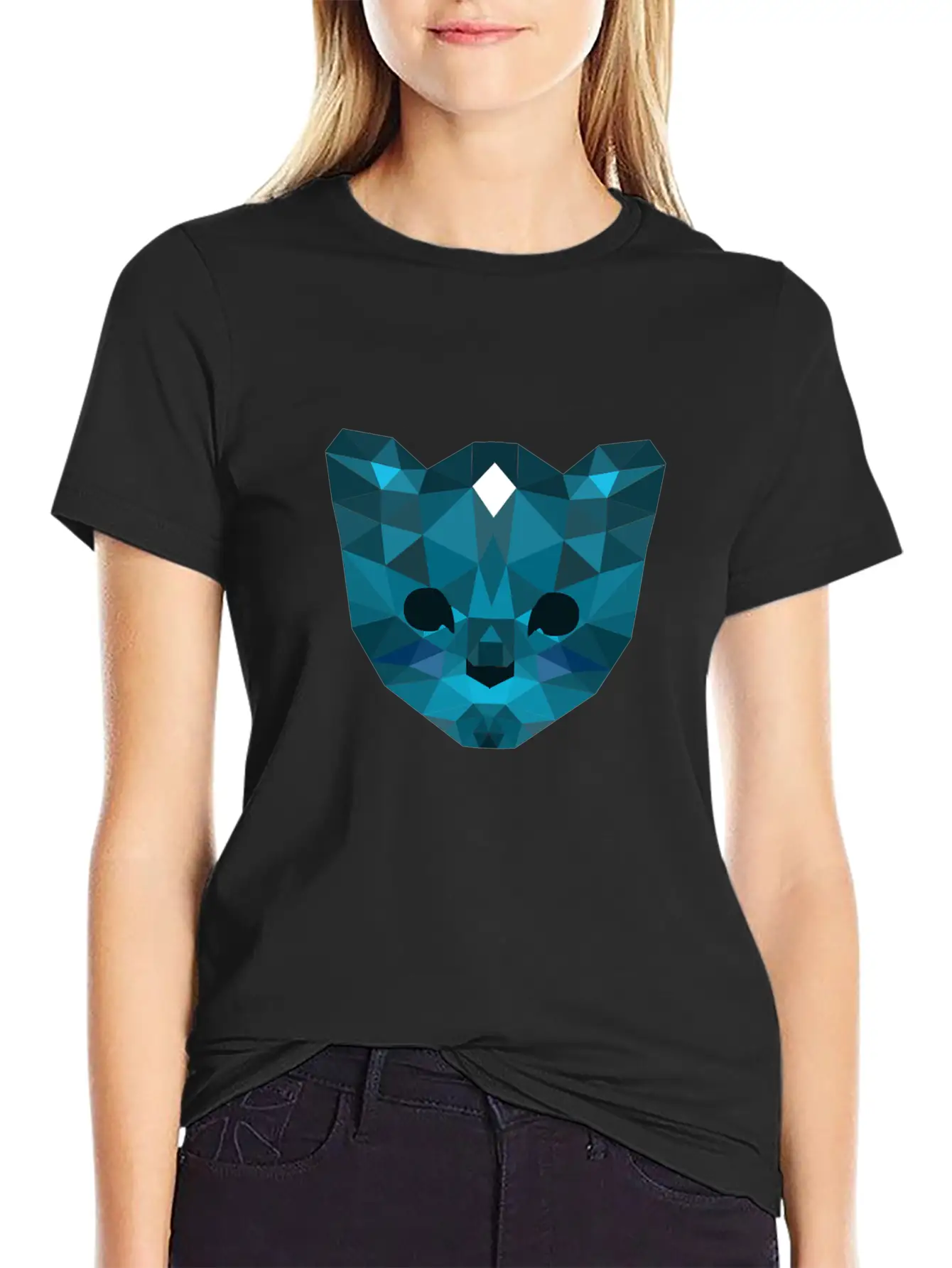 Cute Mosaic Blue Cat Timeless Short Sleeve Tee – Comfy And Minimalist Design