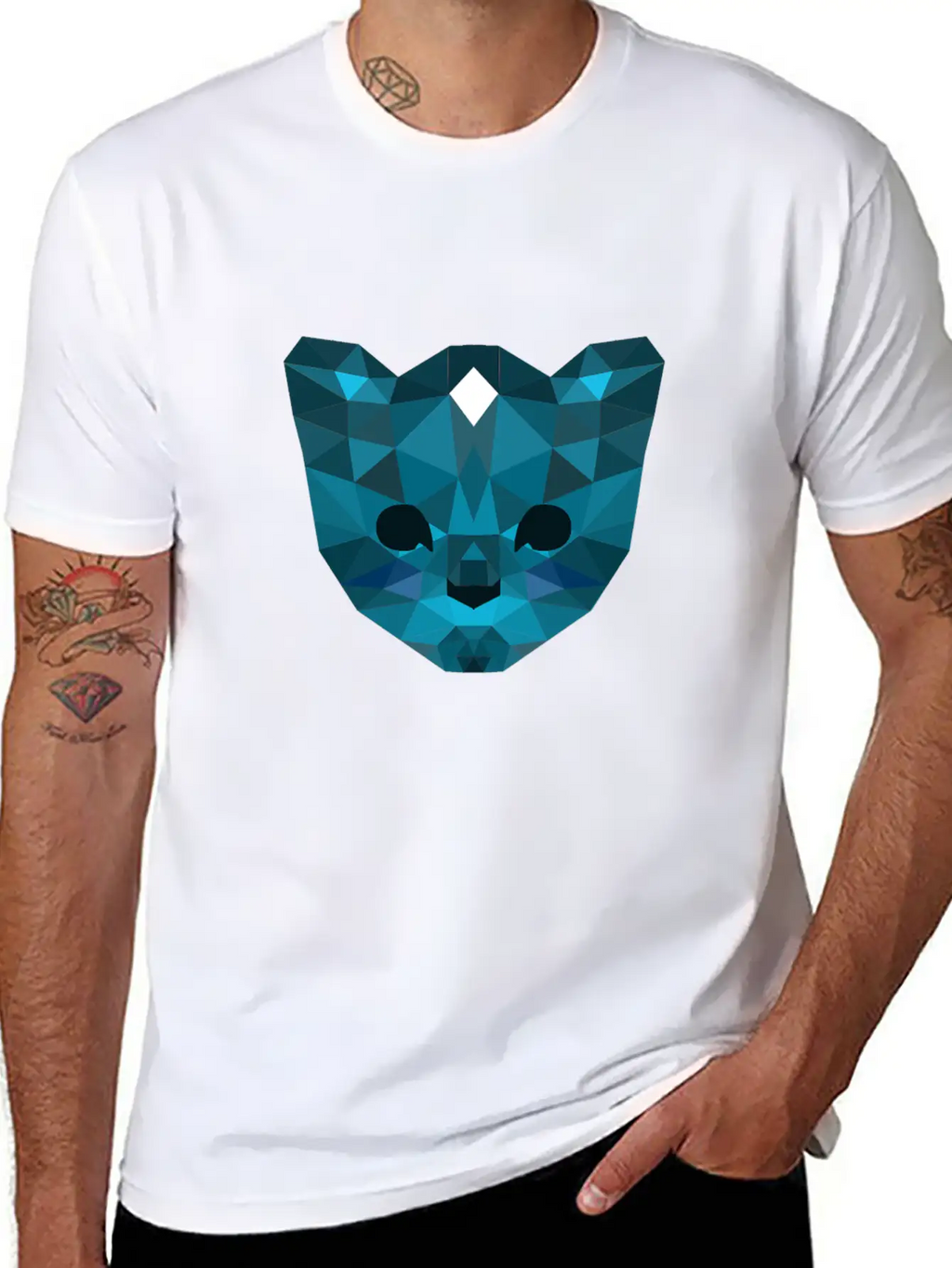 Cute Mosaic Blue Cat Timeless Short Sleeve Tee – Comfy And Minimalist Design