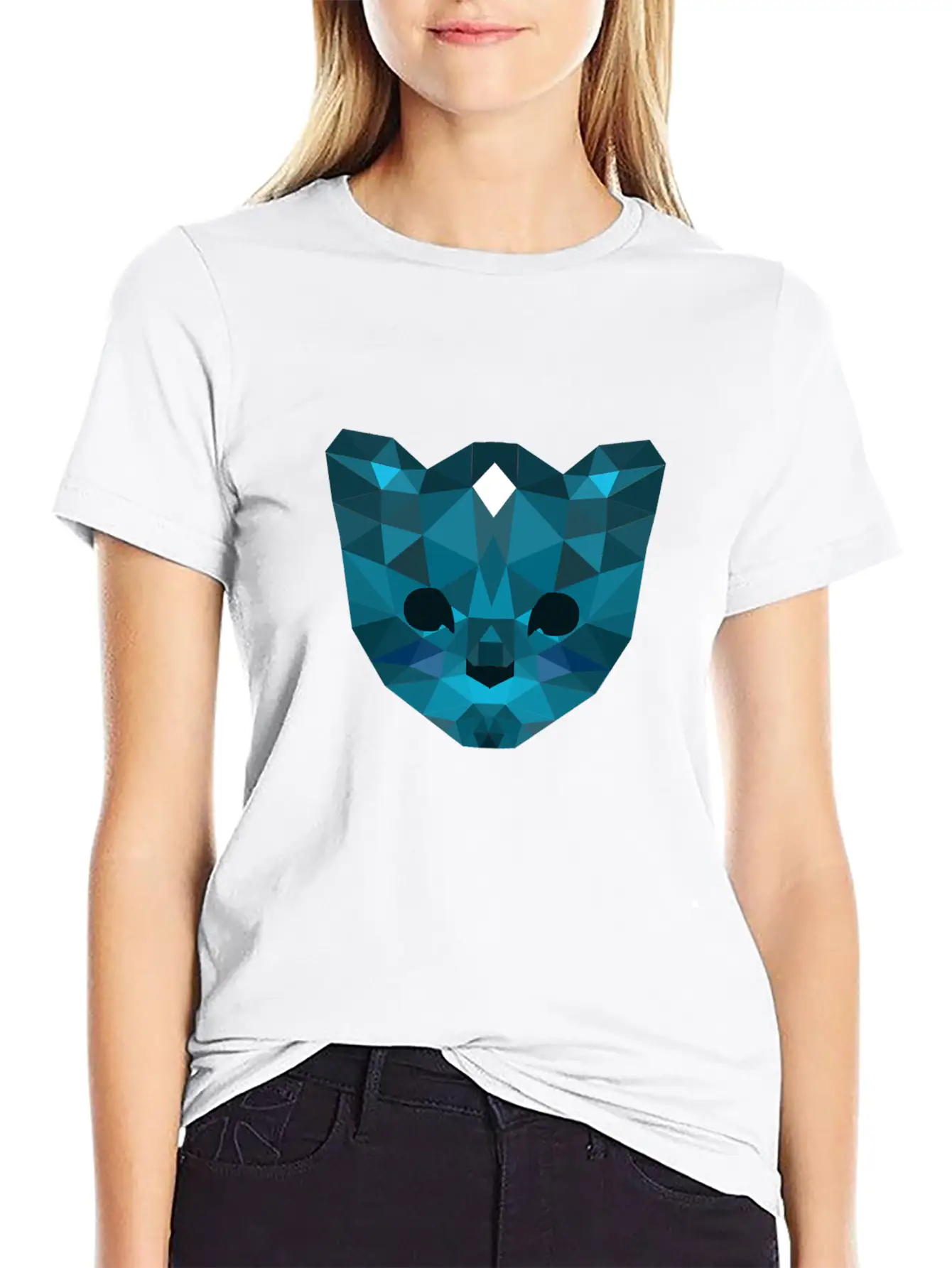 Cute Mosaic Blue Cat Timeless Short Sleeve Tee – Comfy And Minimalist Design