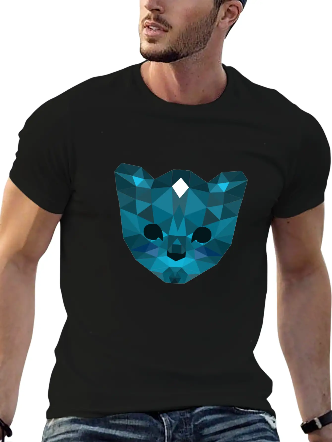 Cute Mosaic Blue Cat Timeless Short Sleeve Tee – Comfy And Minimalist Design