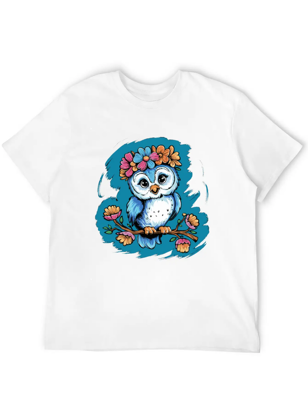 Cute Owl Bird Feathers Flowers For A Owls Fan Basic Graphic T-Shirt – Daily Comfort In Soft Cotton