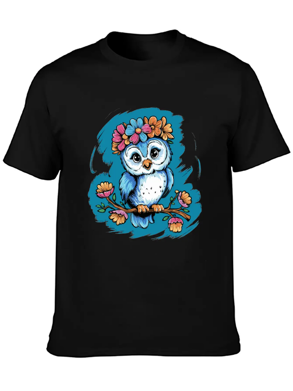Cute Owl Bird Feathers Flowers For A Owls Fan Basic Graphic T-Shirt – Daily Comfort In Soft Cotton