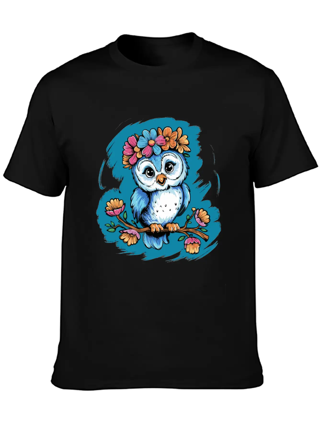 Cute Owl Bird Feathers Flowers For A Owls Fan Basic Graphic T-Shirt – Daily Comfort In Soft Cotton