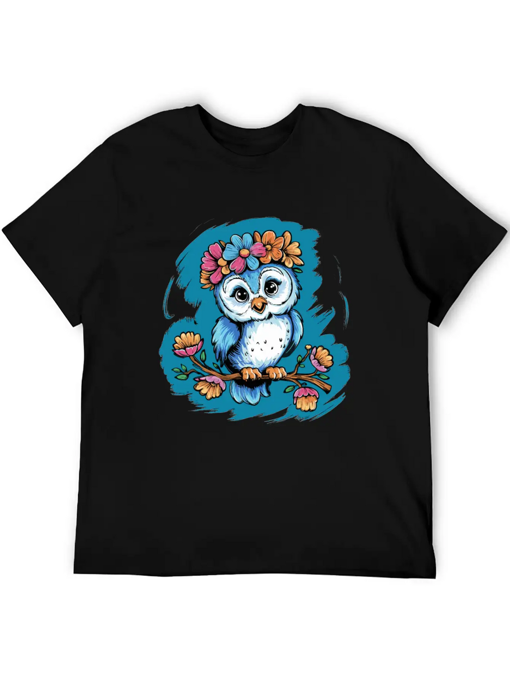 Cute Owl Bird Feathers Flowers For A Owls Fan Basic Graphic T-Shirt – Daily Comfort In Soft Cotton
