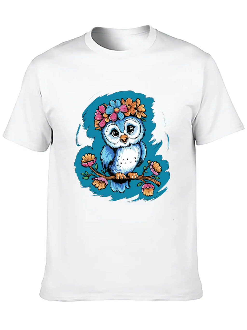 Cute Owl Bird Feathers Flowers For A Owls Fan Basic Graphic T-Shirt – Daily Comfort In Soft Cotton