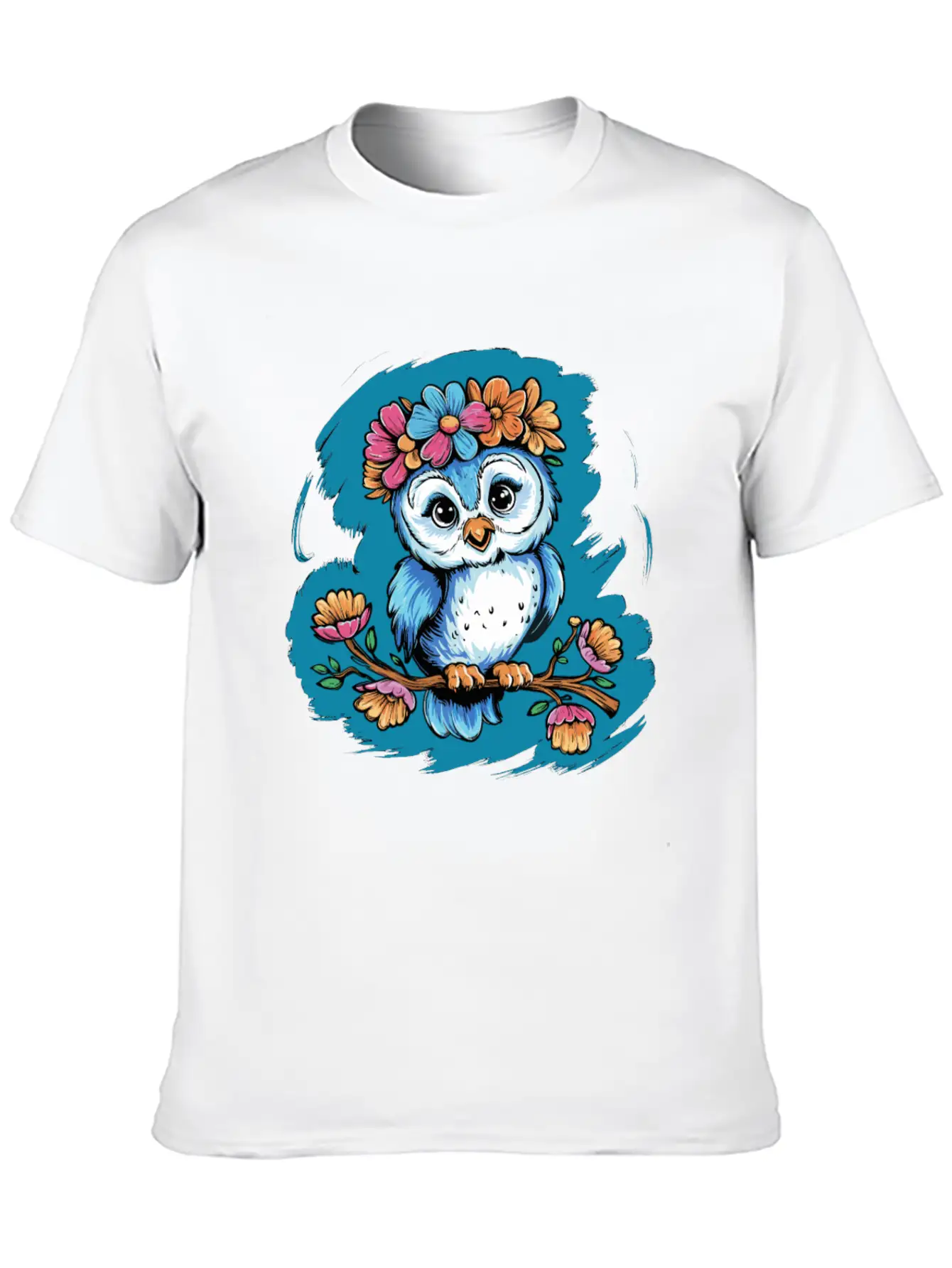 Cute Owl Bird Feathers Flowers For A Owls Fan Basic Graphic T-Shirt – Daily Comfort In Soft Cotton