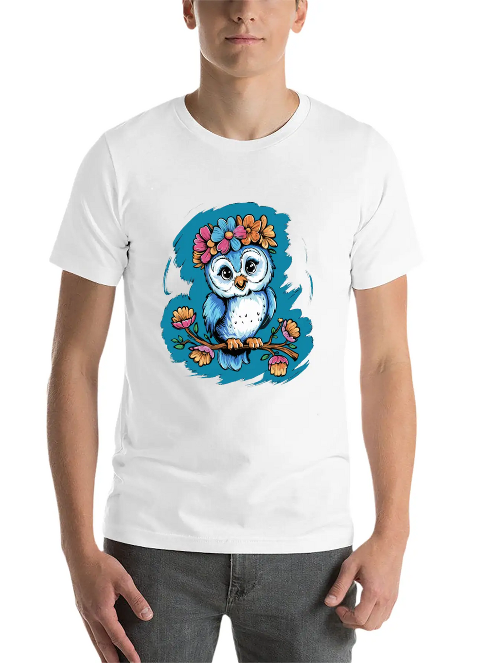 Cute Owl Bird Feathers Flowers For A Owls Fan Basic Graphic T-Shirt – Daily Comfort In Soft Cotton