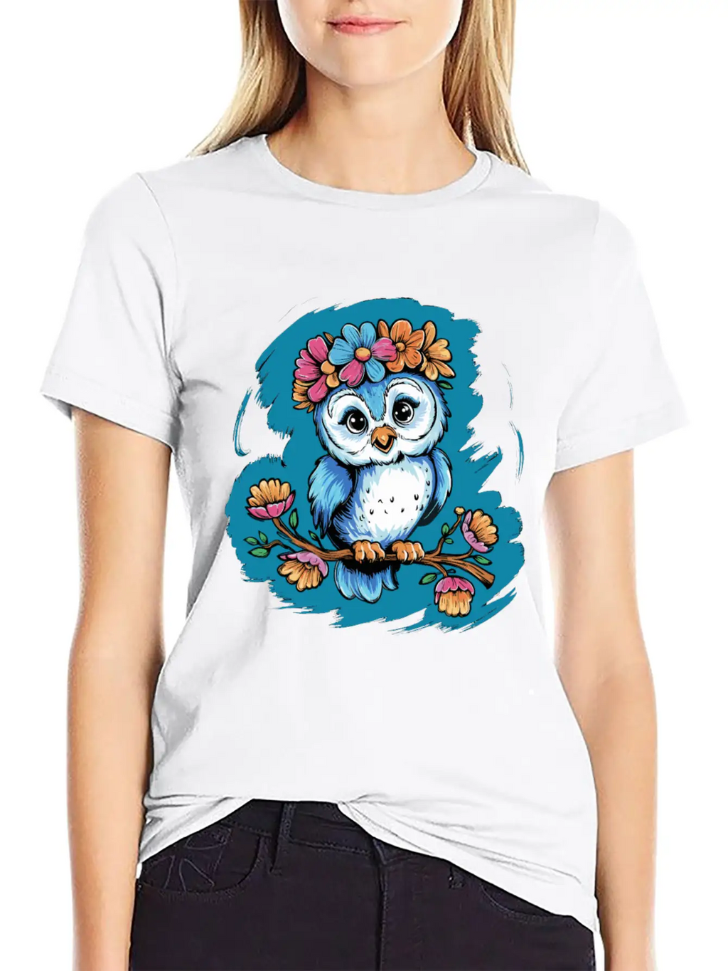 Cute Owl Bird Feathers Flowers For A Owls Fan Basic Graphic T-Shirt – Daily Comfort In Soft Cotton