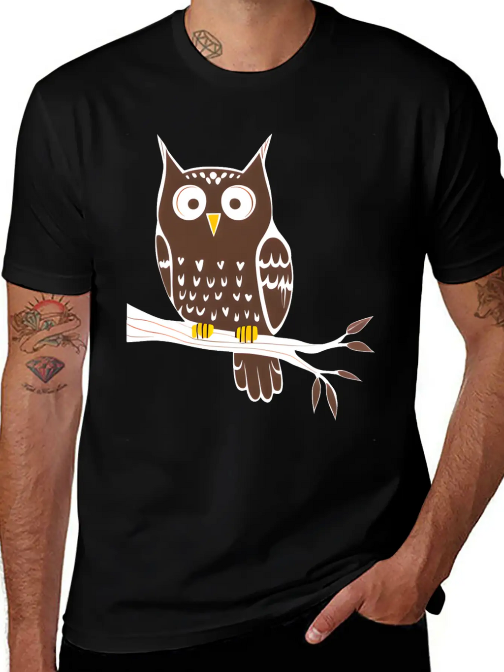 Cute Owl On A Branch Classic Cotton Tee – Unisex Comfort For Any Season