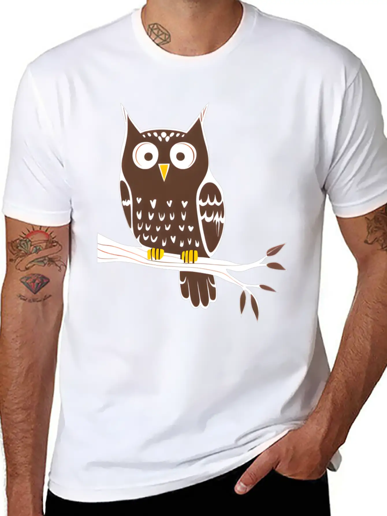 Cute Owl On A Branch Classic Cotton Tee – Unisex Comfort For Any Season