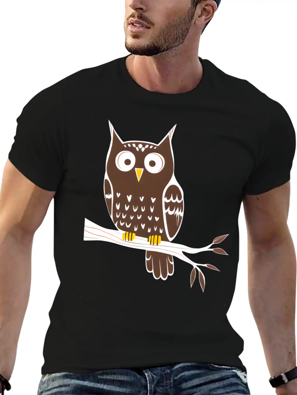 Cute Owl On A Branch Classic Cotton Tee – Unisex Comfort For Any Season