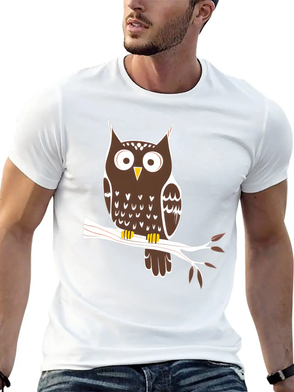 Cute Owl On A Branch Classic Cotton Tee – Unisex Comfort For Any Season