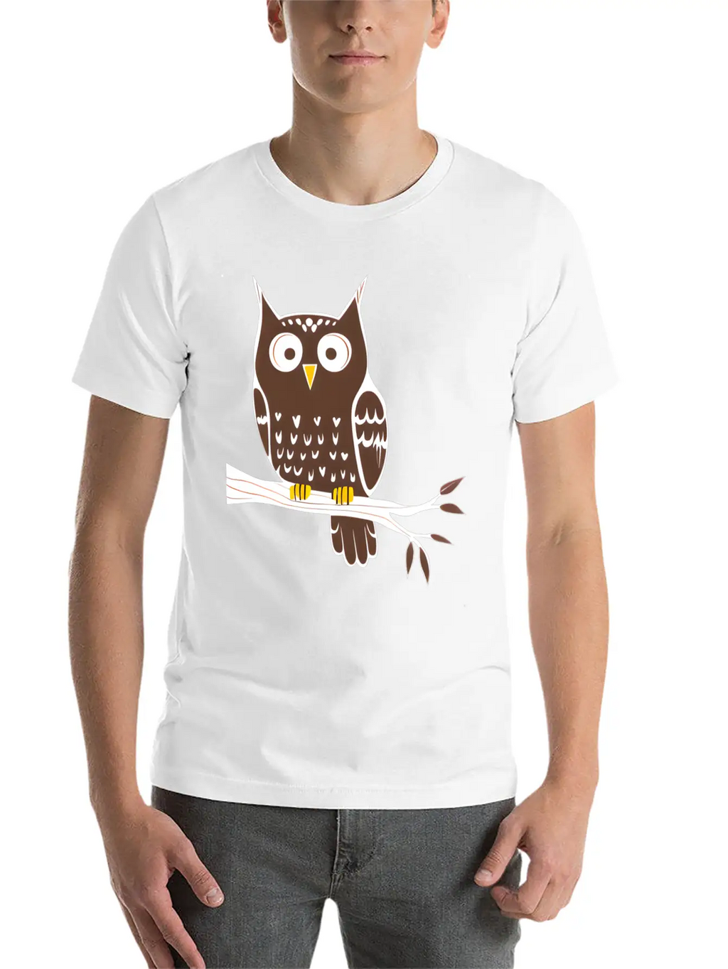 Cute Owl On A Branch Classic Cotton Tee – Unisex Comfort For Any Season