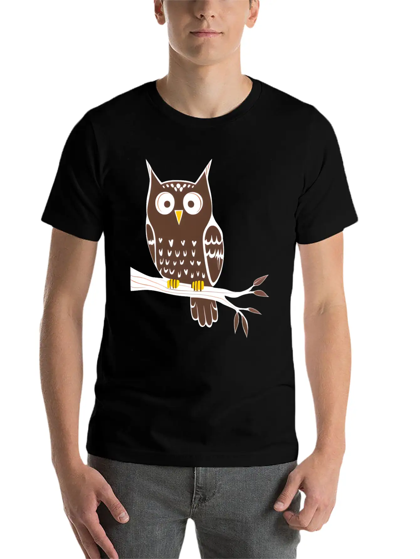 Cute Owl On A Branch Classic Cotton Tee – Unisex Comfort For Any Season
