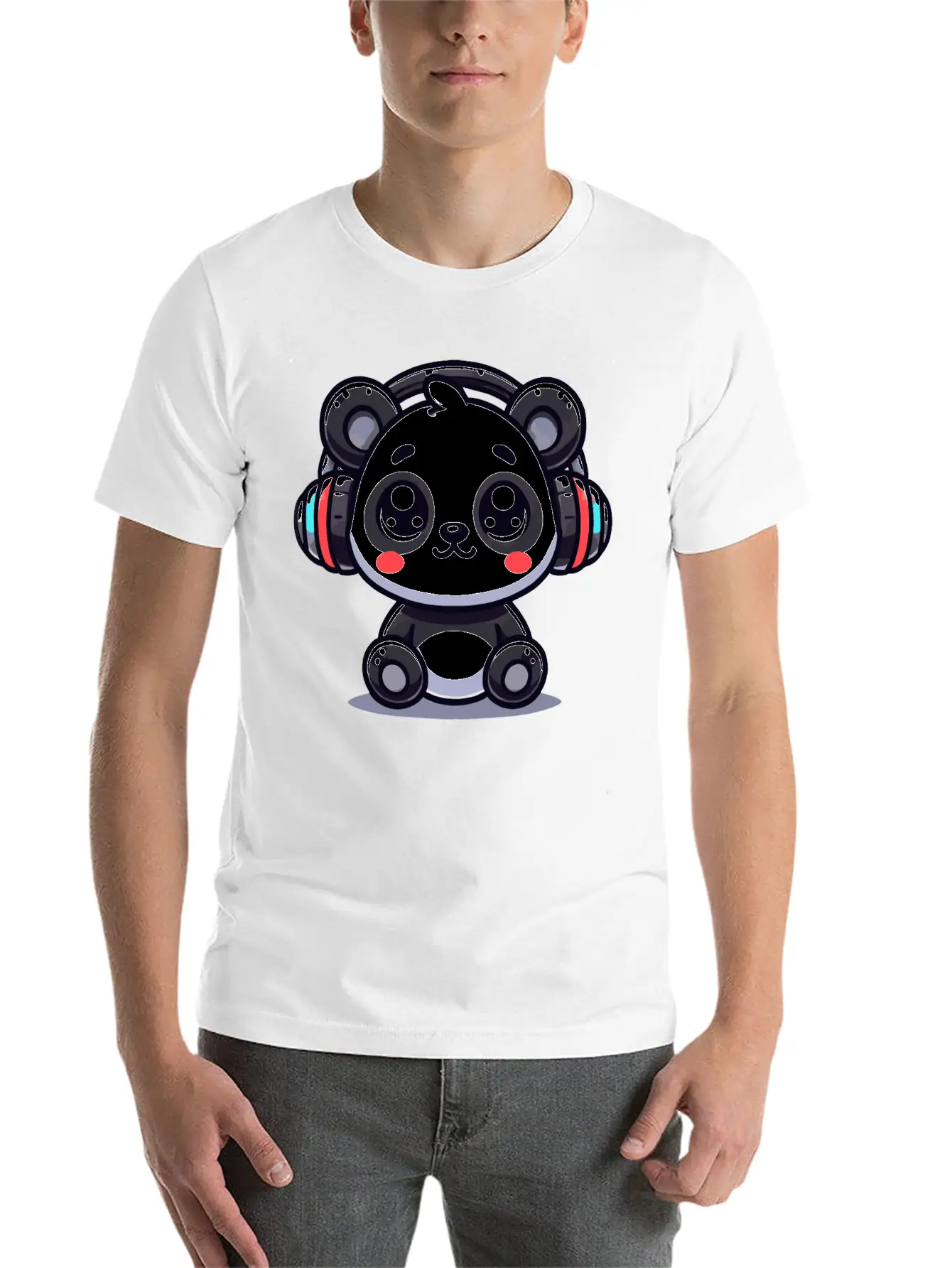 Cute Panda Headphone Motif Breathable Graphic T-Shirt – Perfect For Casual Days