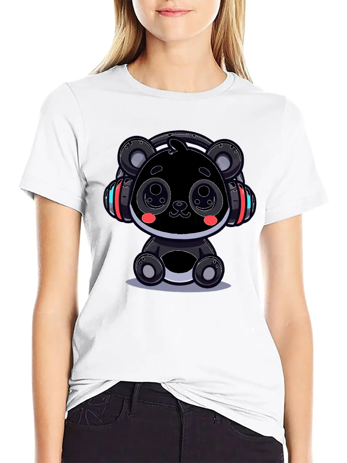 Cute Panda Headphone Motif Breathable Graphic T-Shirt – Perfect For Casual Days