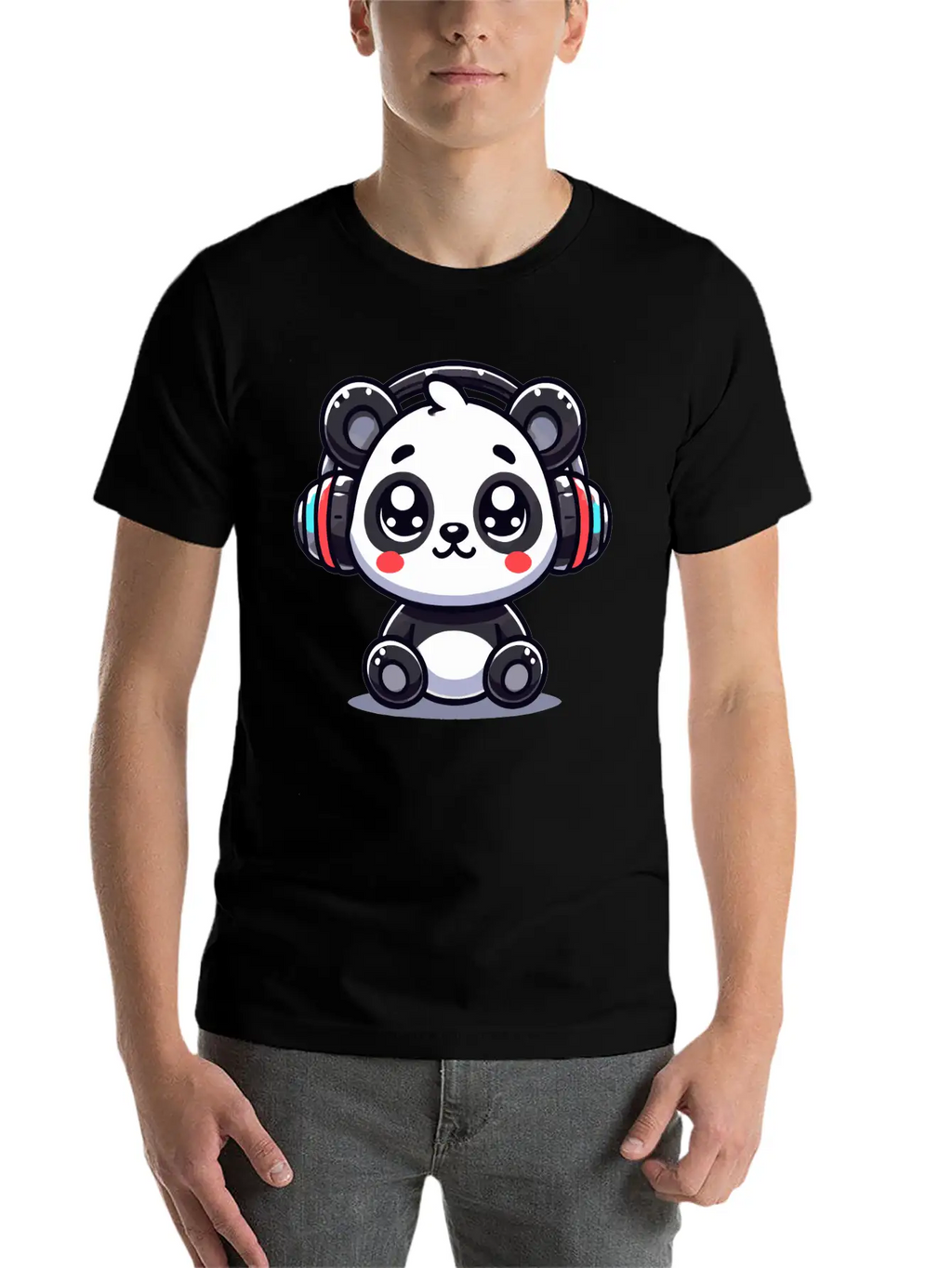 Cute Panda Headphone Motif Breathable Graphic T-Shirt – Perfect For Casual Days