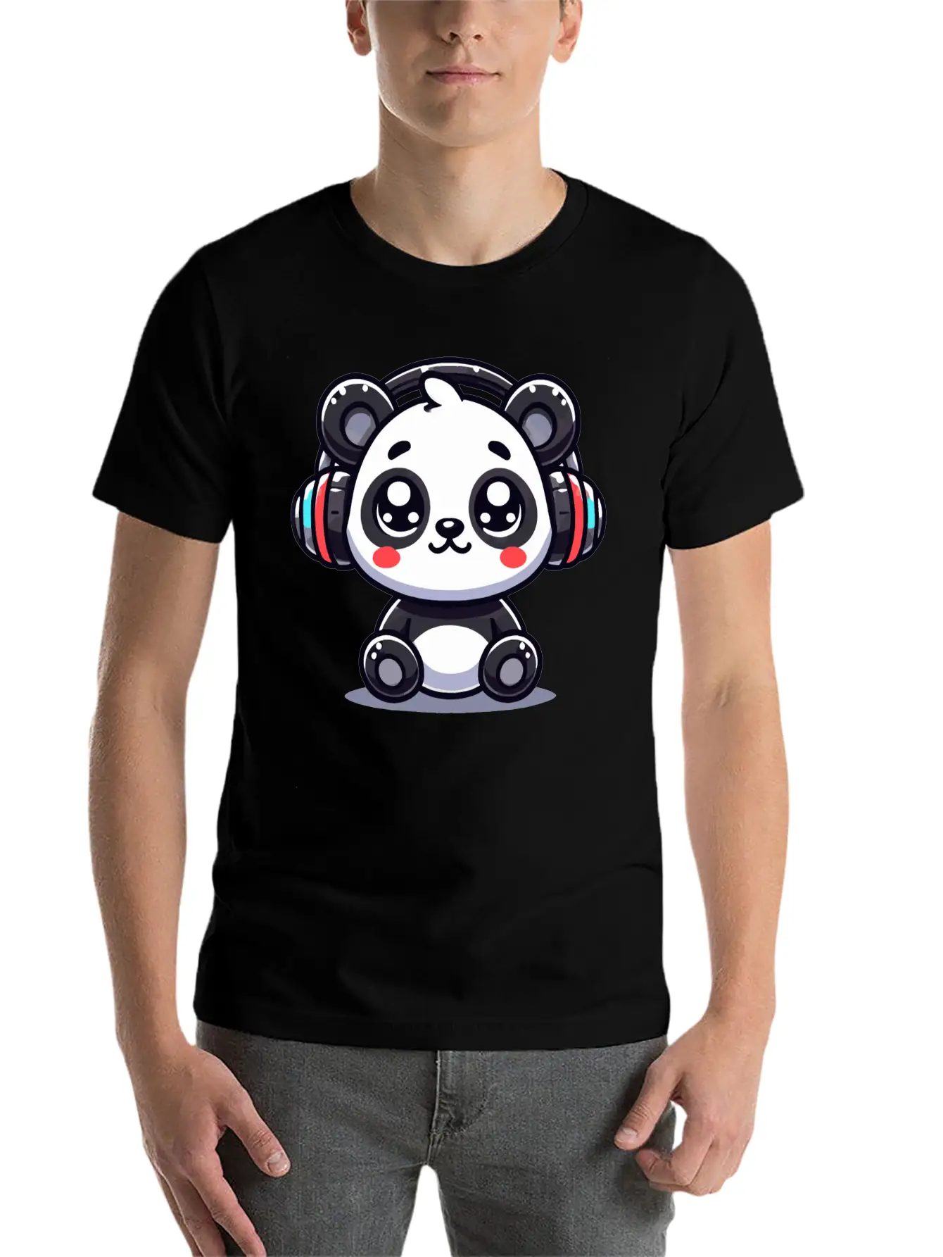 Cute Panda Headphone Motif Breathable Graphic T-Shirt – Perfect For Casual Days