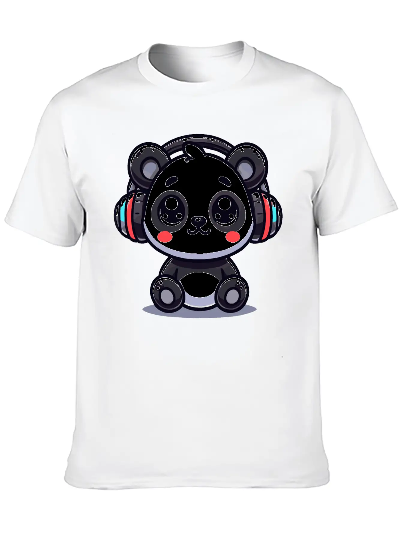Cute Panda Headphone Motif Breathable Graphic T-Shirt – Perfect For Casual Days