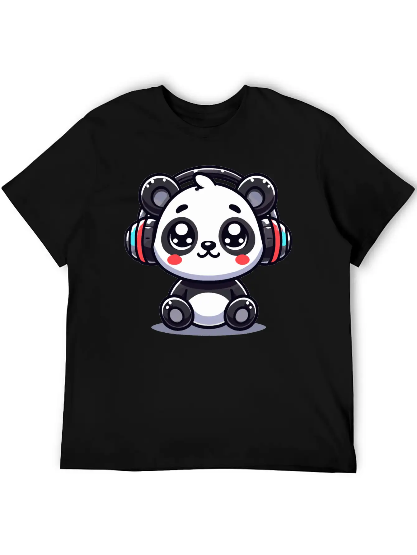 Cute Panda Headphone Motif Breathable Graphic T-Shirt – Perfect For Casual Days