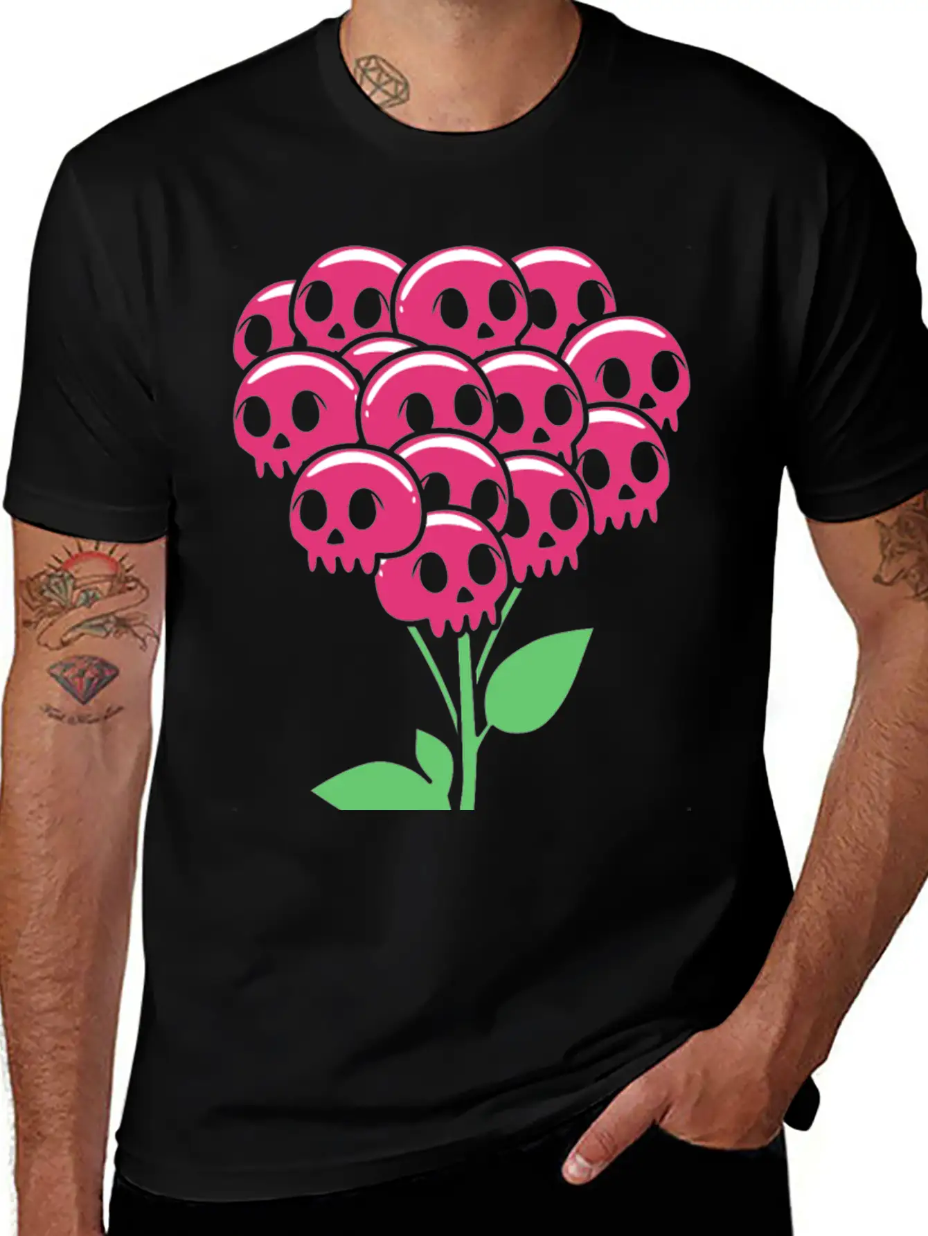 Cute Pastel Goth Halloween Skull Flower Stylish Everyday T-Shirt – Unisex Basic Cotton Tee