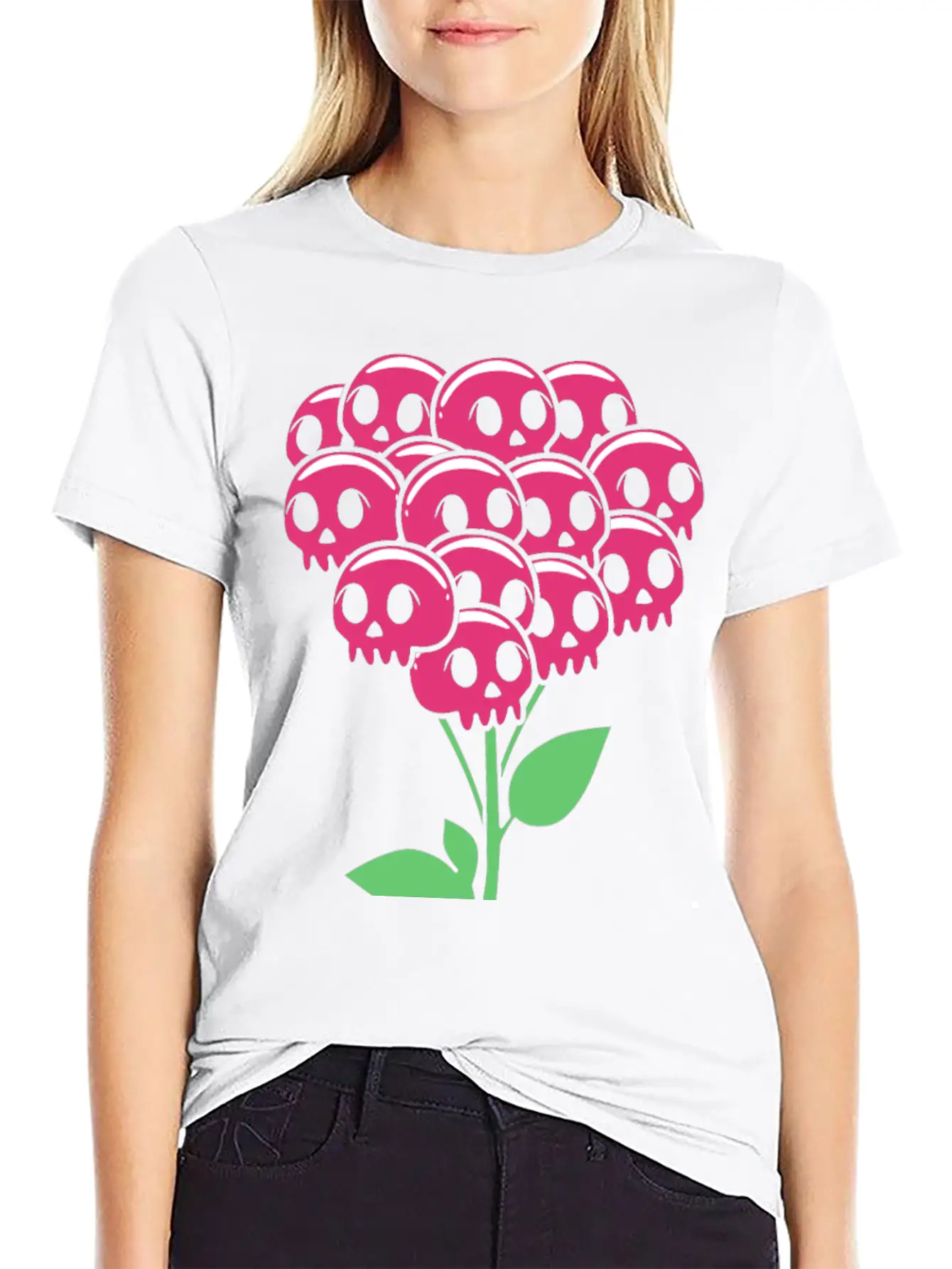 Cute Pastel Goth Halloween Skull Flower Stylish Everyday T-Shirt – Unisex Basic Cotton Tee