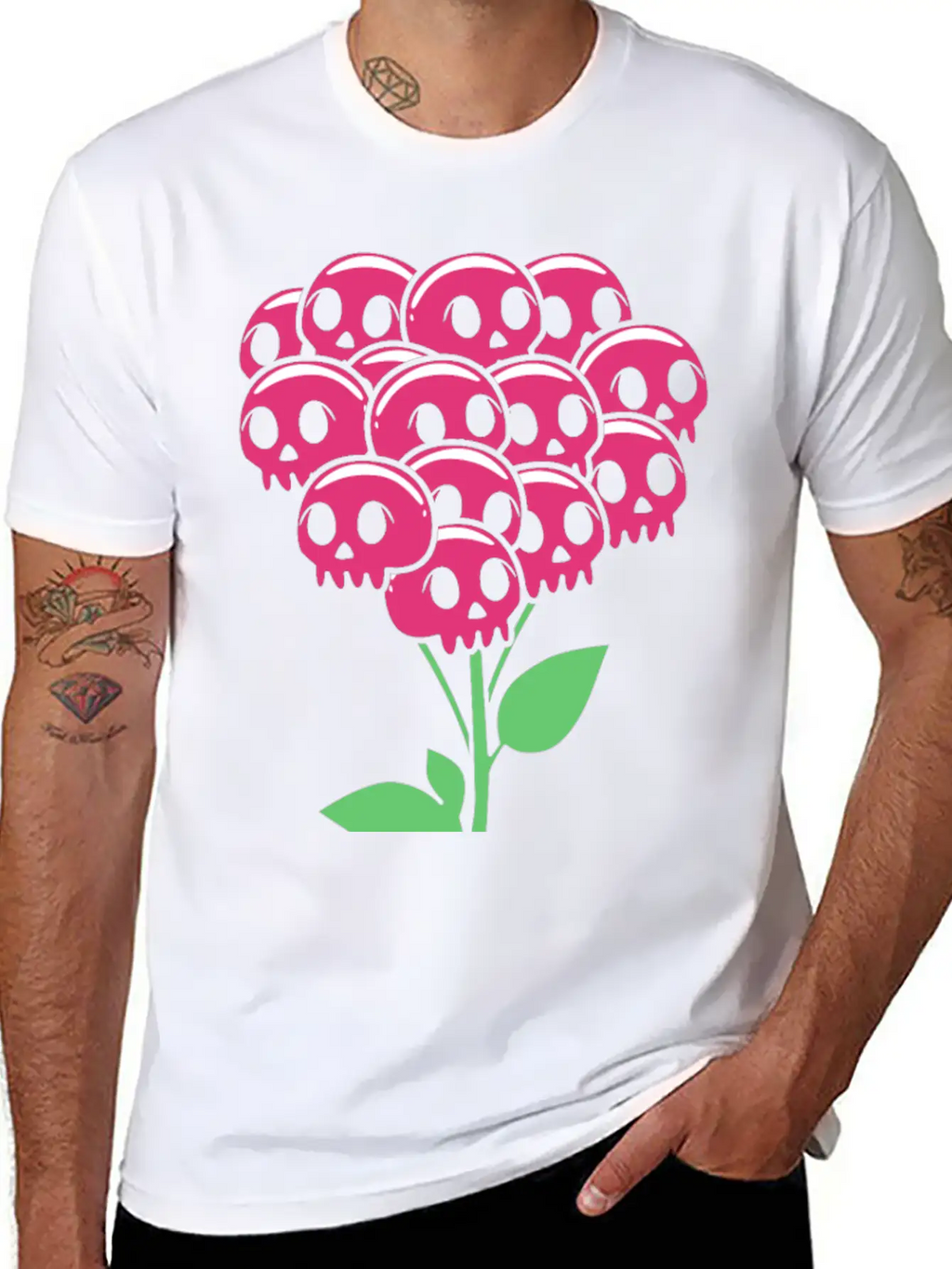 Cute Pastel Goth Halloween Skull Flower Stylish Everyday T-Shirt – Unisex Basic Cotton Tee