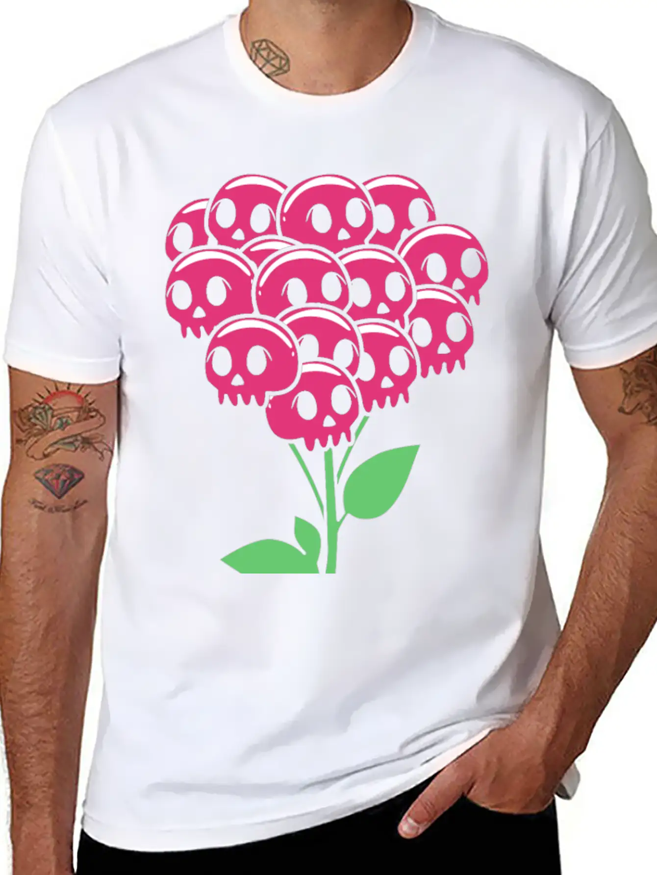 Cute Pastel Goth Halloween Skull Flower Stylish Everyday T-Shirt – Unisex Basic Cotton Tee