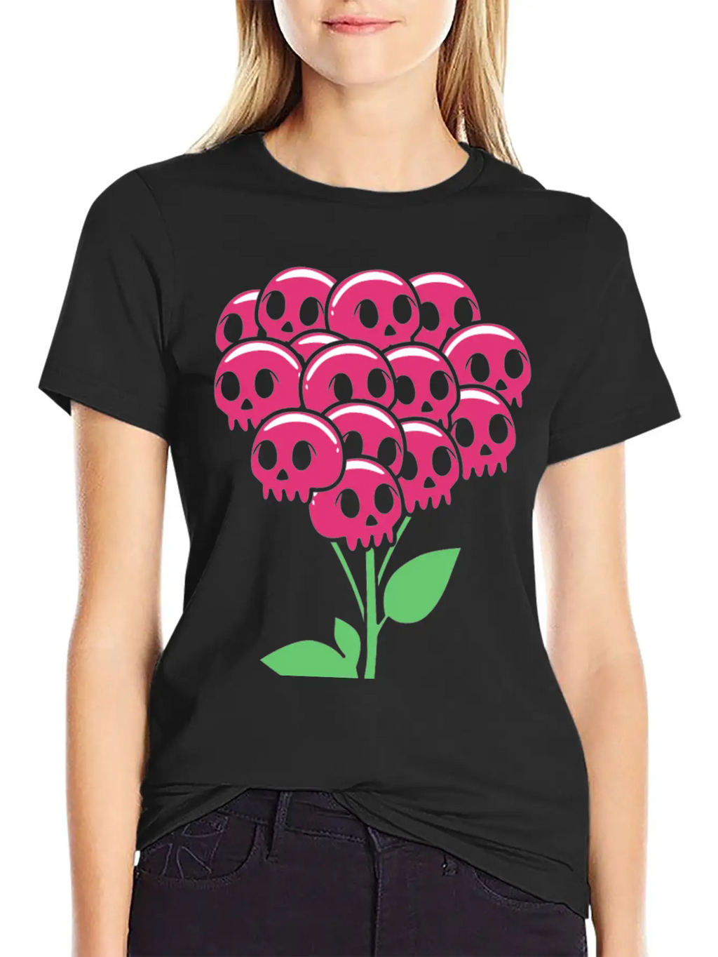 Cute Pastel Goth Halloween Skull Flower Stylish Everyday T-Shirt – Unisex Basic Cotton Tee