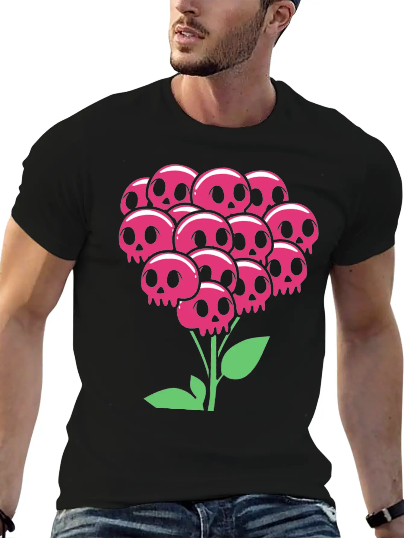 Cute Pastel Goth Halloween Skull Flower Stylish Everyday T-Shirt – Unisex Basic Cotton Tee