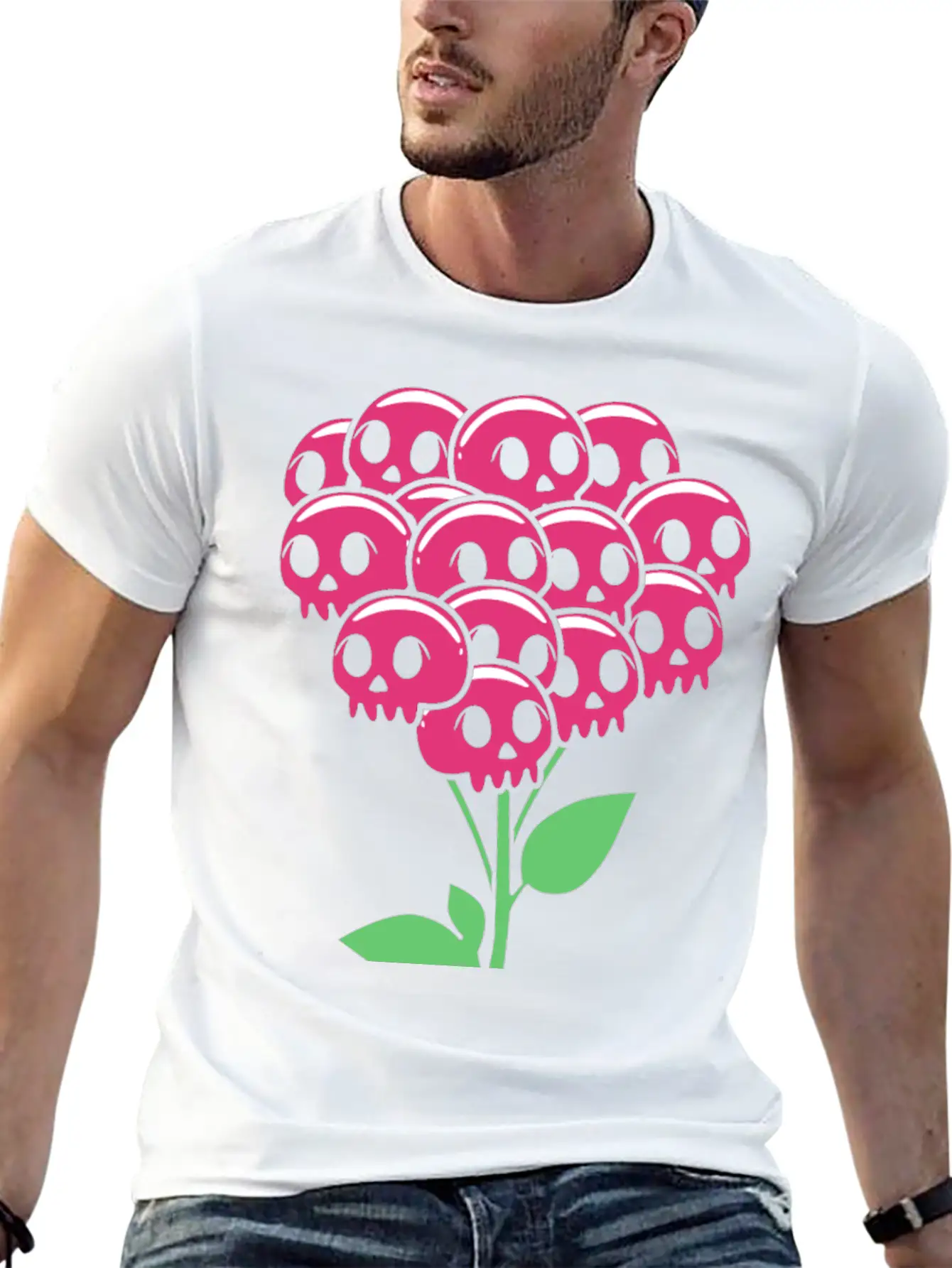 Cute Pastel Goth Halloween Skull Flower Stylish Everyday T-Shirt – Unisex Basic Cotton Tee