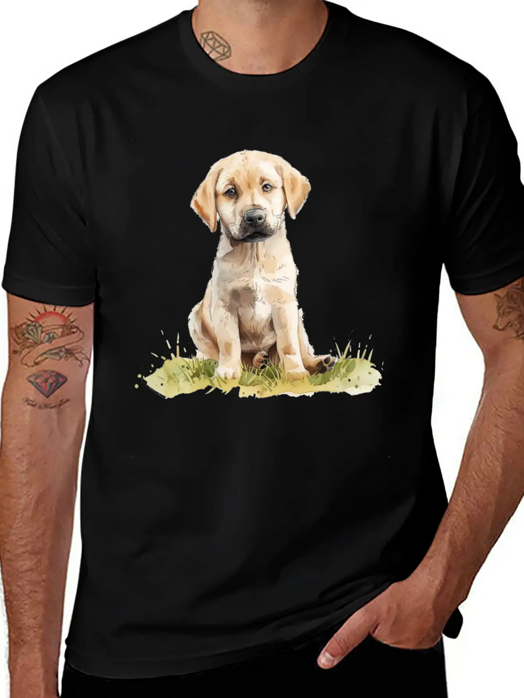 Cute Puppy Labrador Retriever Watercolor Essential Cotton Tee For Daily Outfits – Unisex Style