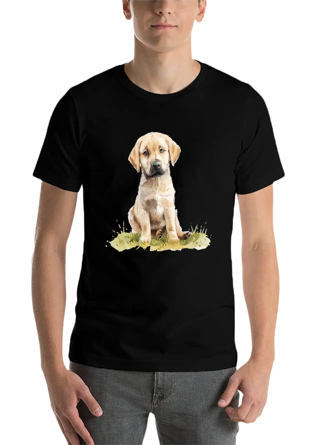 Cute Puppy Labrador Retriever Watercolor Essential Cotton Tee For Daily Outfits – Unisex Style