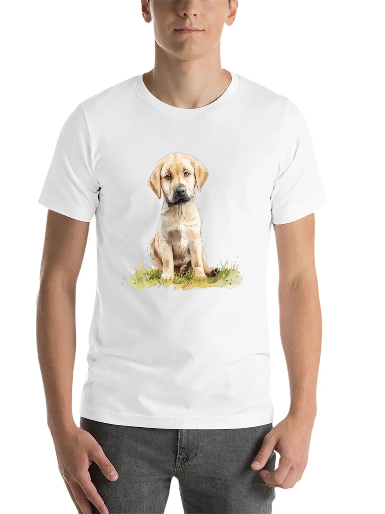 Cute Puppy Labrador Retriever Watercolor Essential Cotton Tee For Daily Outfits – Unisex Style