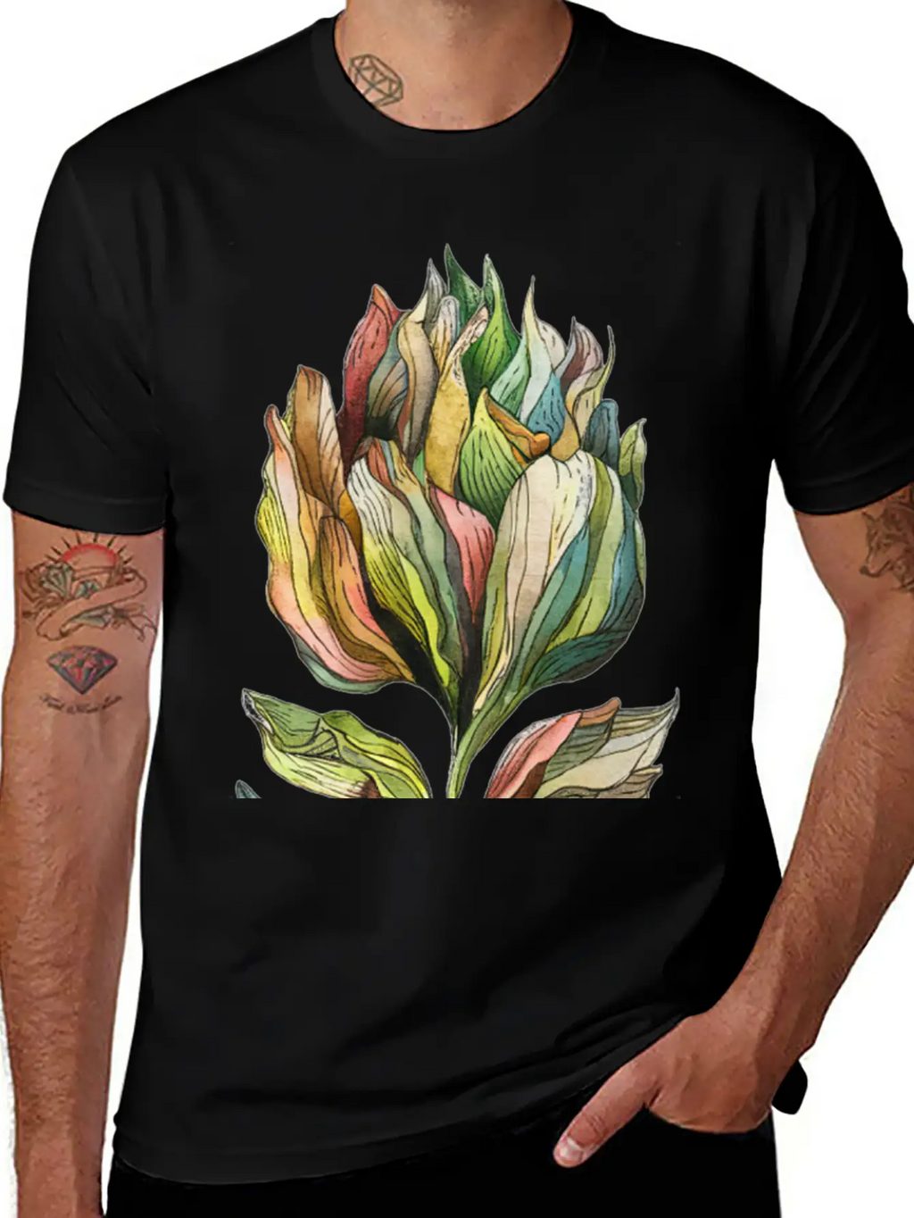 Cute Watercolor Plant Hand Painted Breathable Graphic T-Shirt – Perfect For Casual Days