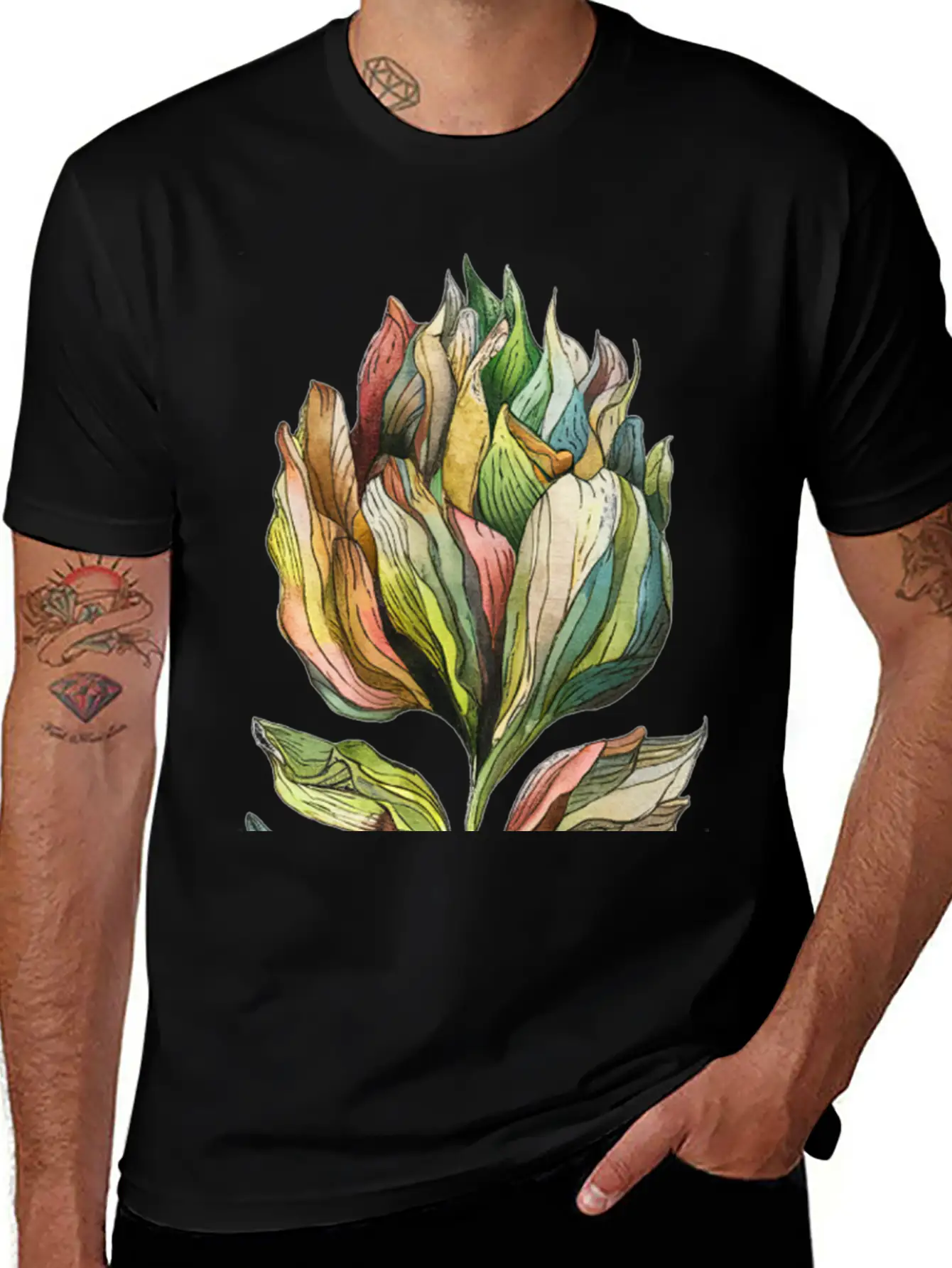 Cute Watercolor Plant Hand Painted Breathable Graphic T-Shirt – Perfect For Casual Days