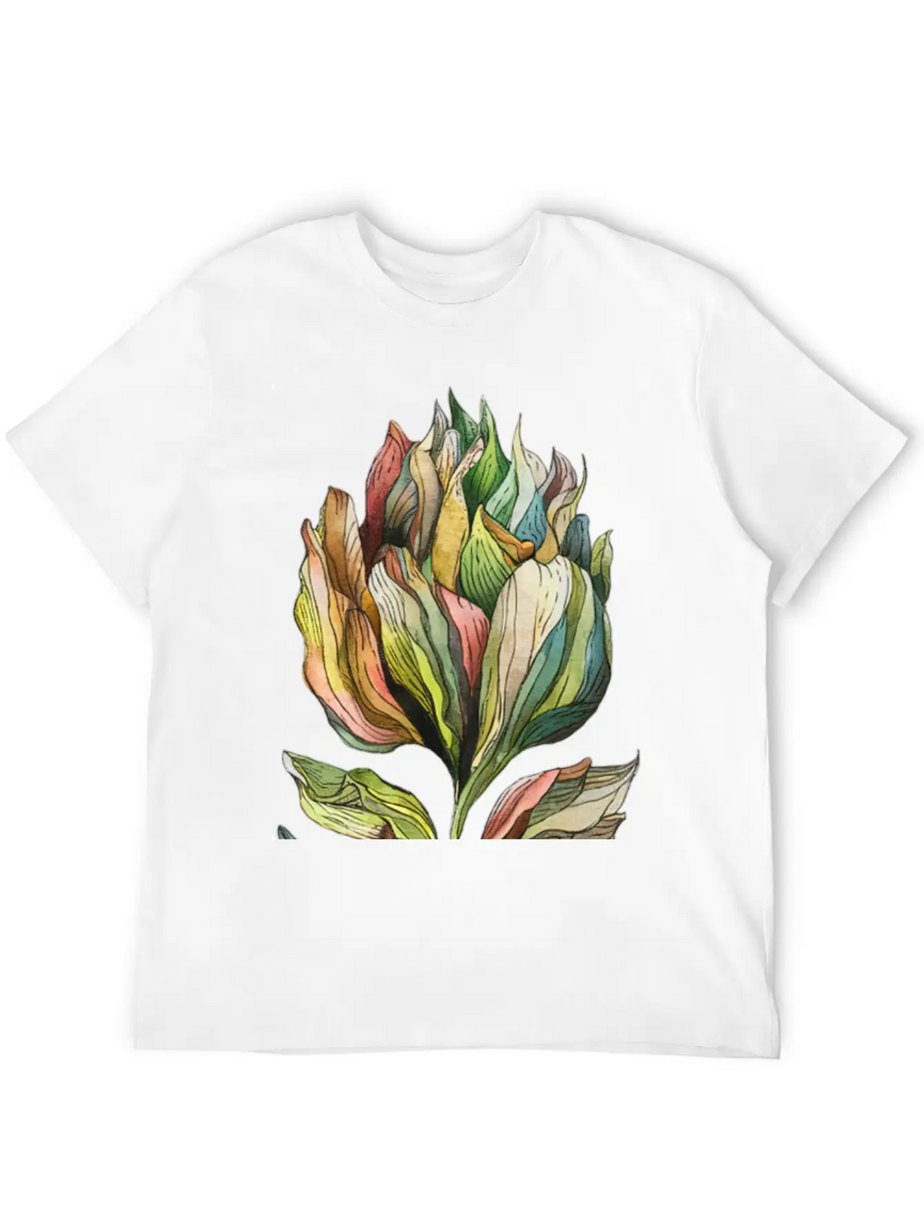 Cute Watercolor Plant Hand Painted Breathable Graphic T-Shirt – Perfect For Casual Days