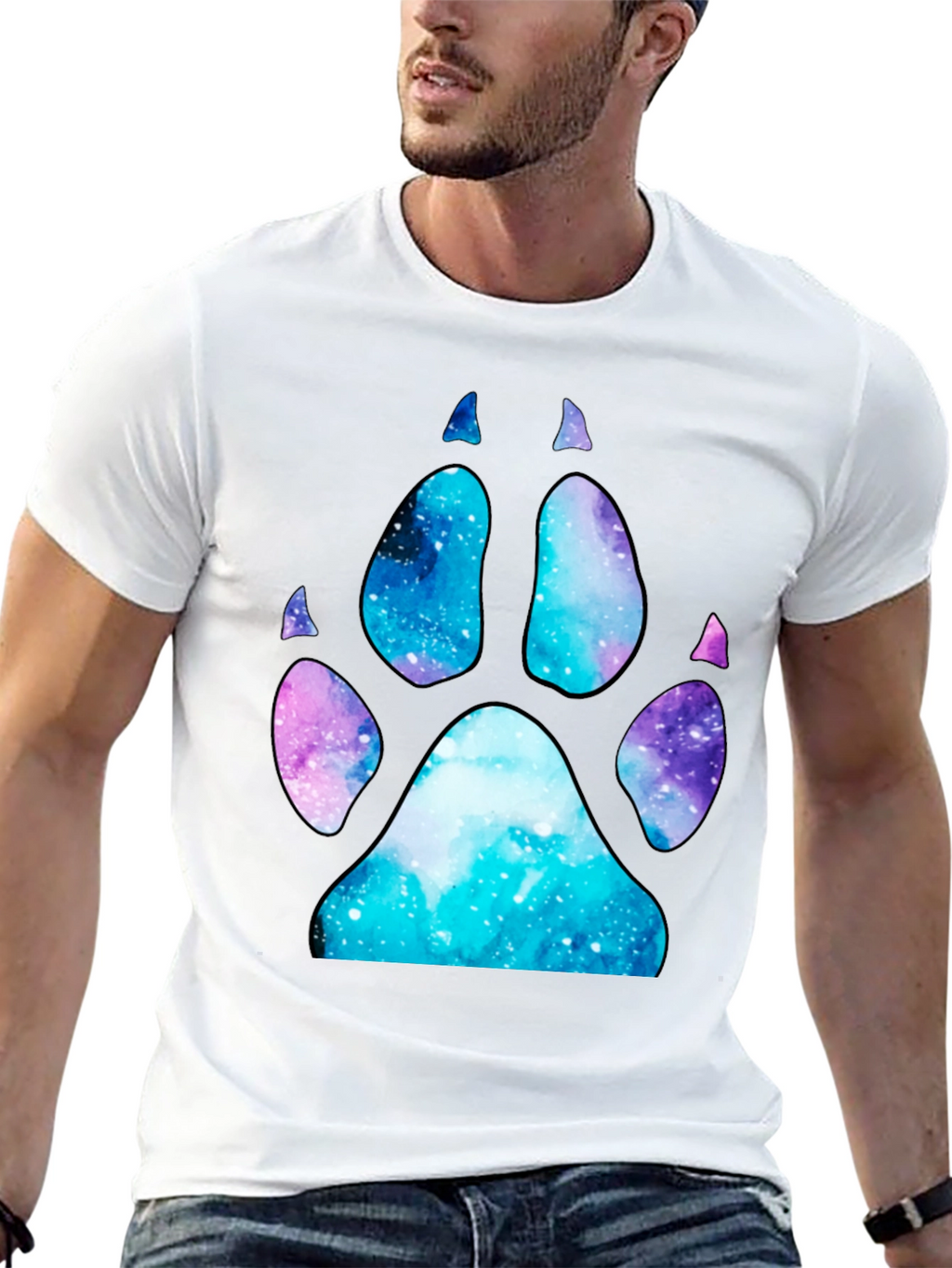 Galaxy Paw Print T-Shirt - Stylish Space Design