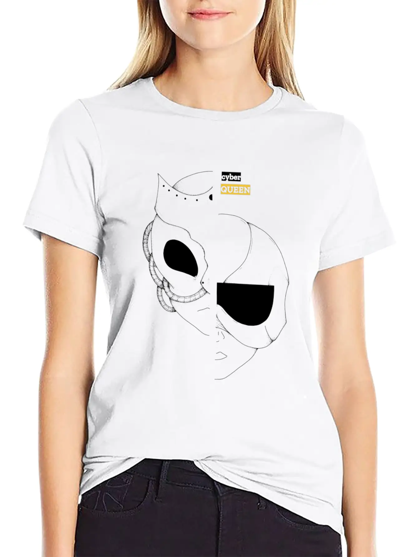 Cyber Queen, Cyberpunk Retro Futuristic Art Unisex Casual T-Shirt – Clean Design For Daily Comfort