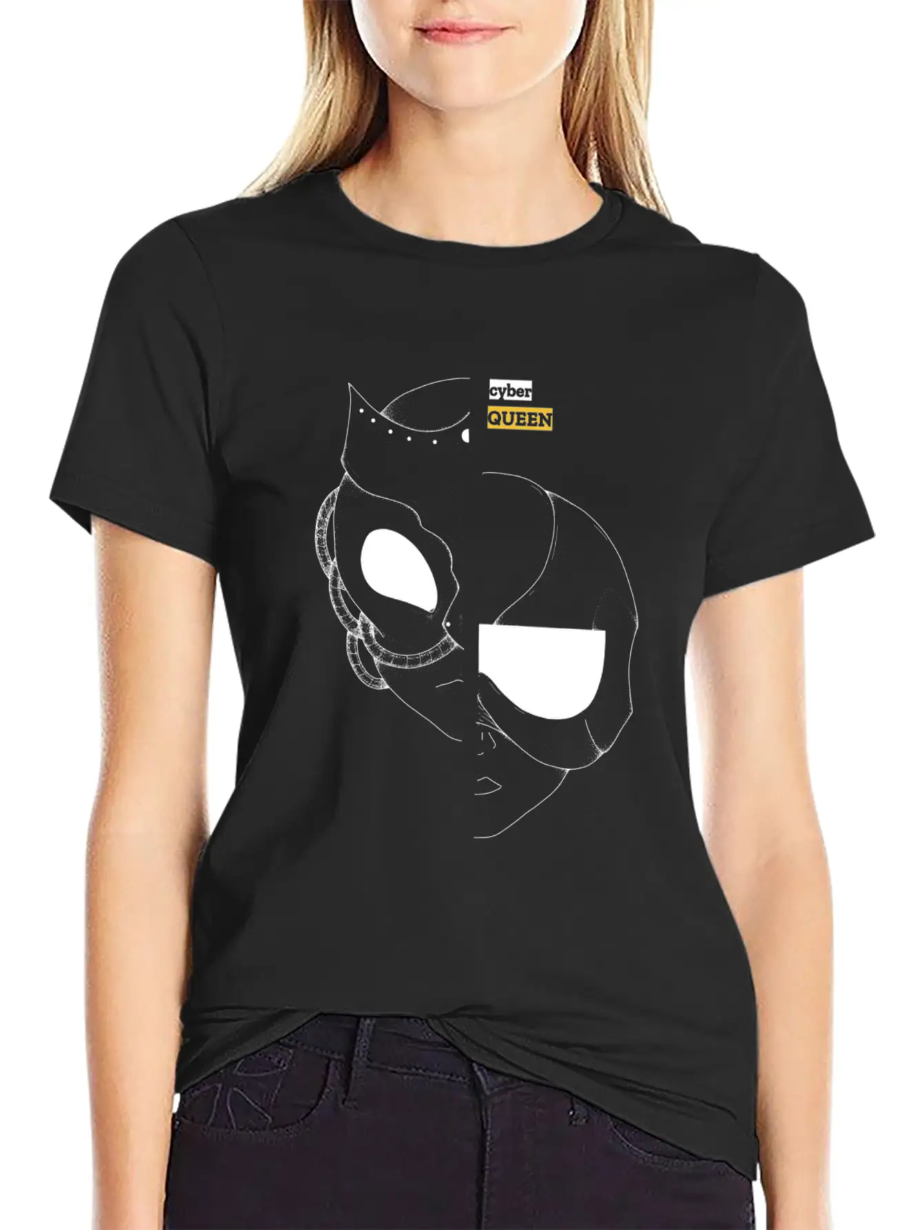 Cyber Queen, Cyberpunk Retro Futuristic Art Unisex Casual T-Shirt – Clean Design For Daily Comfort
