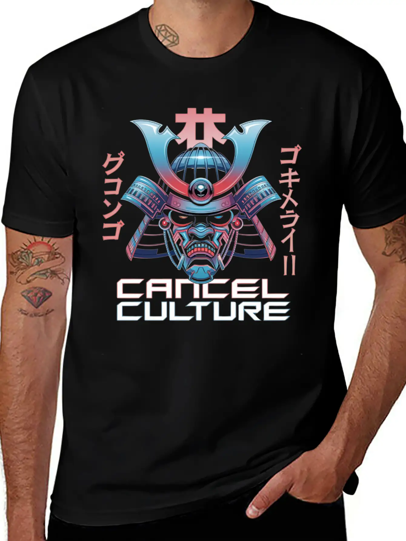 Cyber Samurai “Cancel Culture” Futuristic Art Stylish Everyday T-Shirt – Unisex Basic Cotton Tee