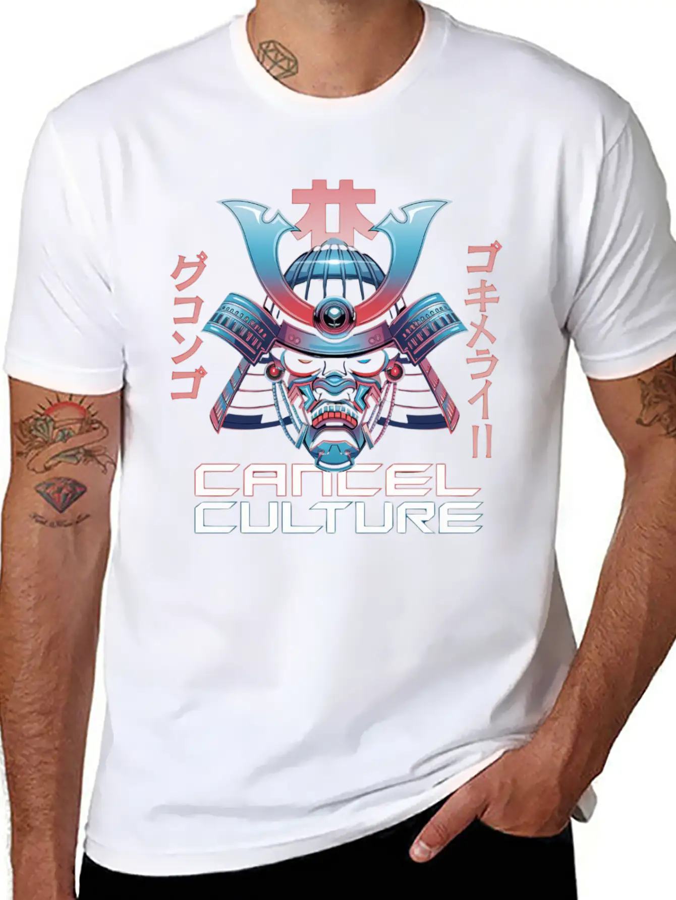 Cyber Samurai “Cancel Culture” Futuristic Art Stylish Everyday T-Shirt – Unisex Basic Cotton Tee