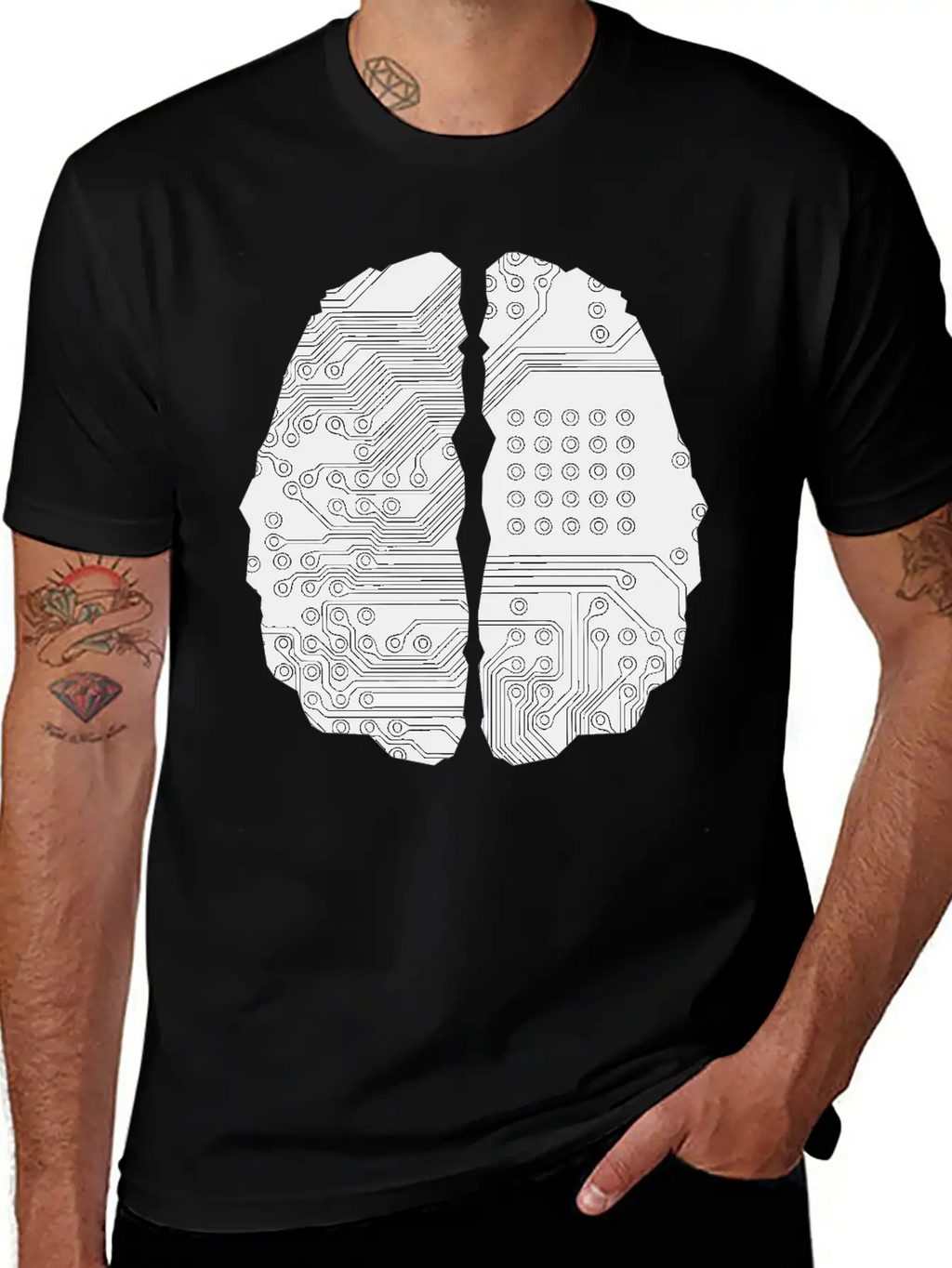 Cybernetic Brain Line Art Inverted Timeless Short Sleeve Tee – Comfy And Minimalist Design