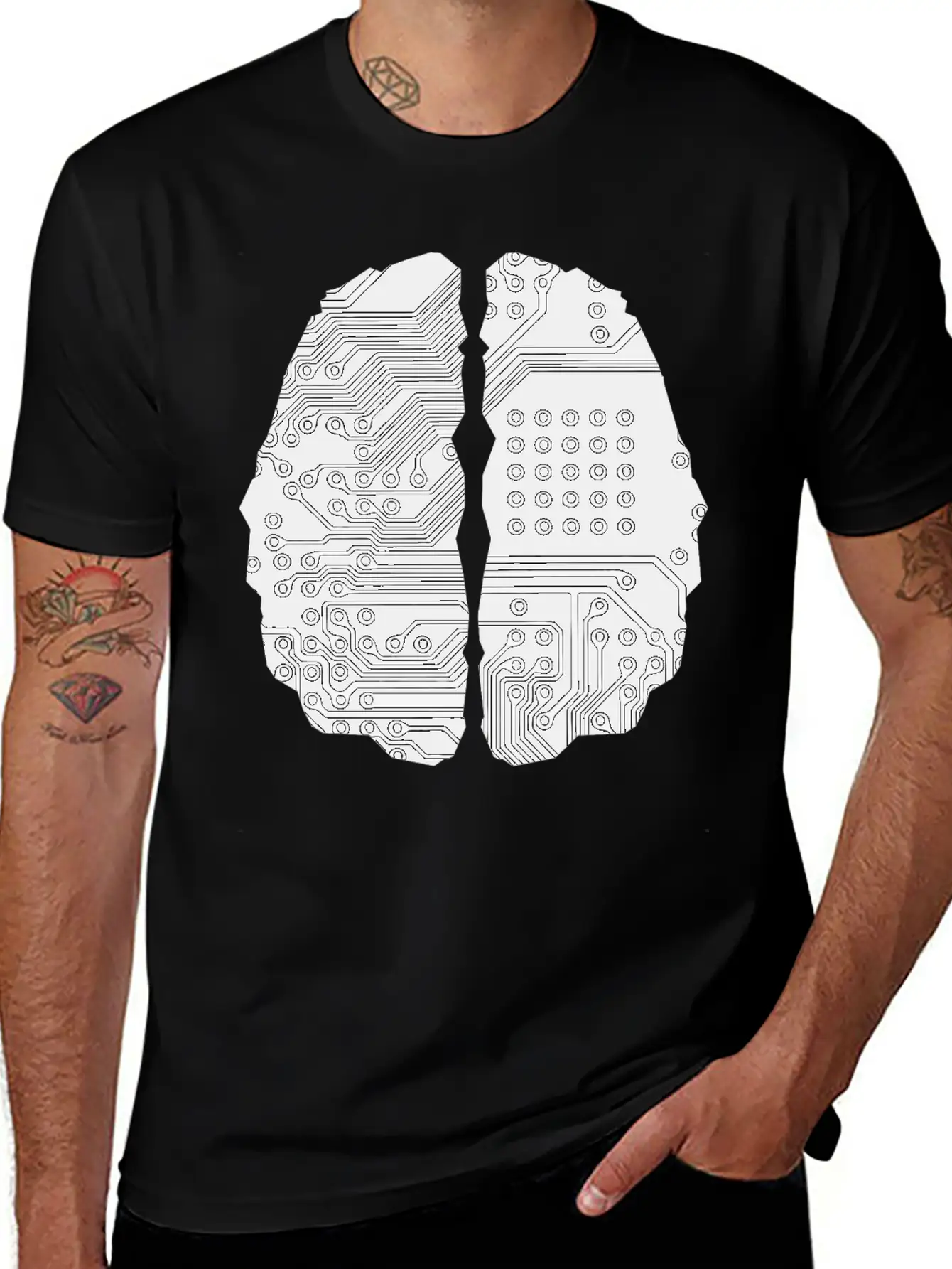 Cybernetic Brain Line Art Inverted Timeless Short Sleeve Tee – Comfy And Minimalist Design